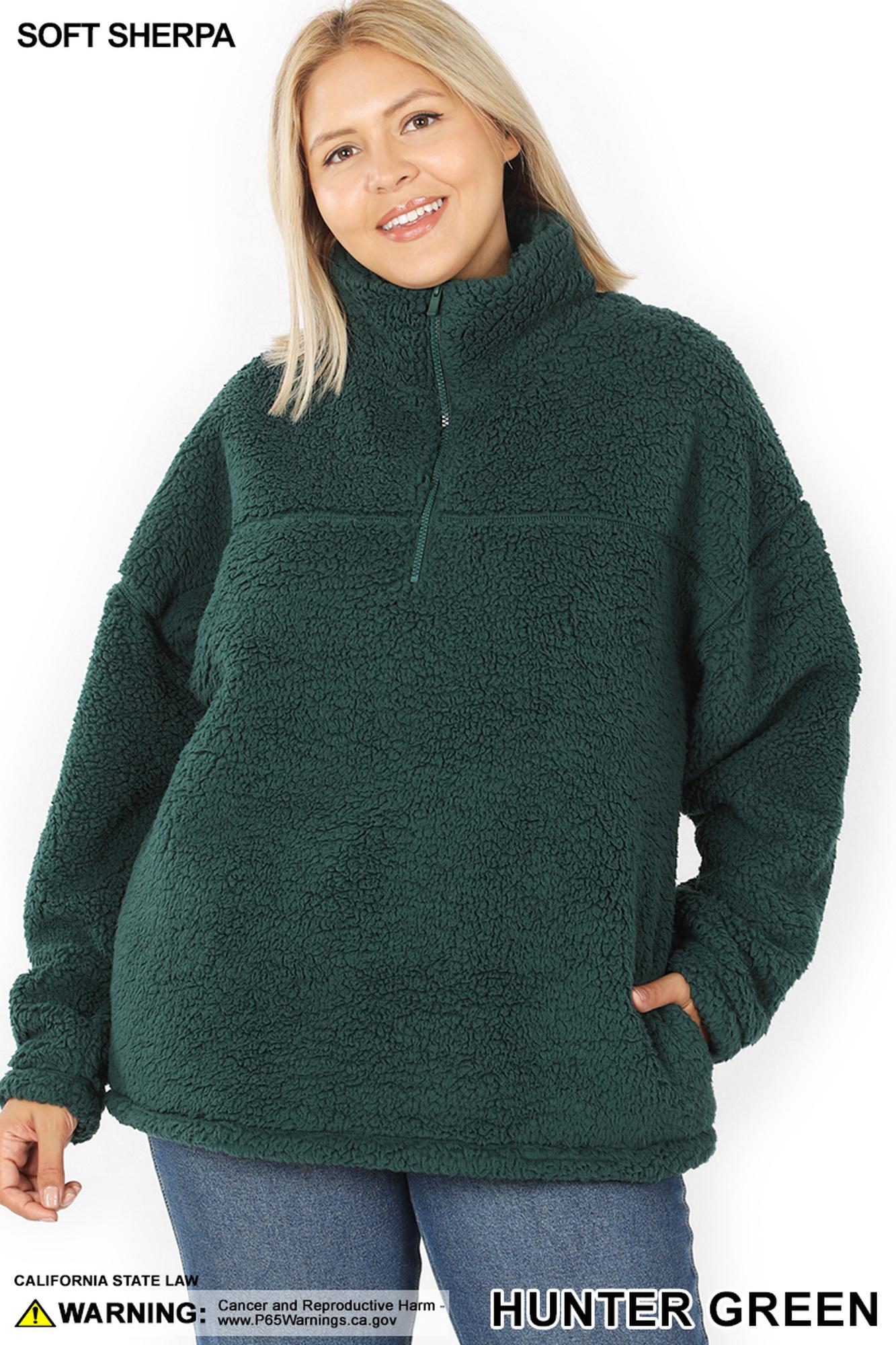 Sherpa Half Zip Plus Size Pullover with Side Pockets