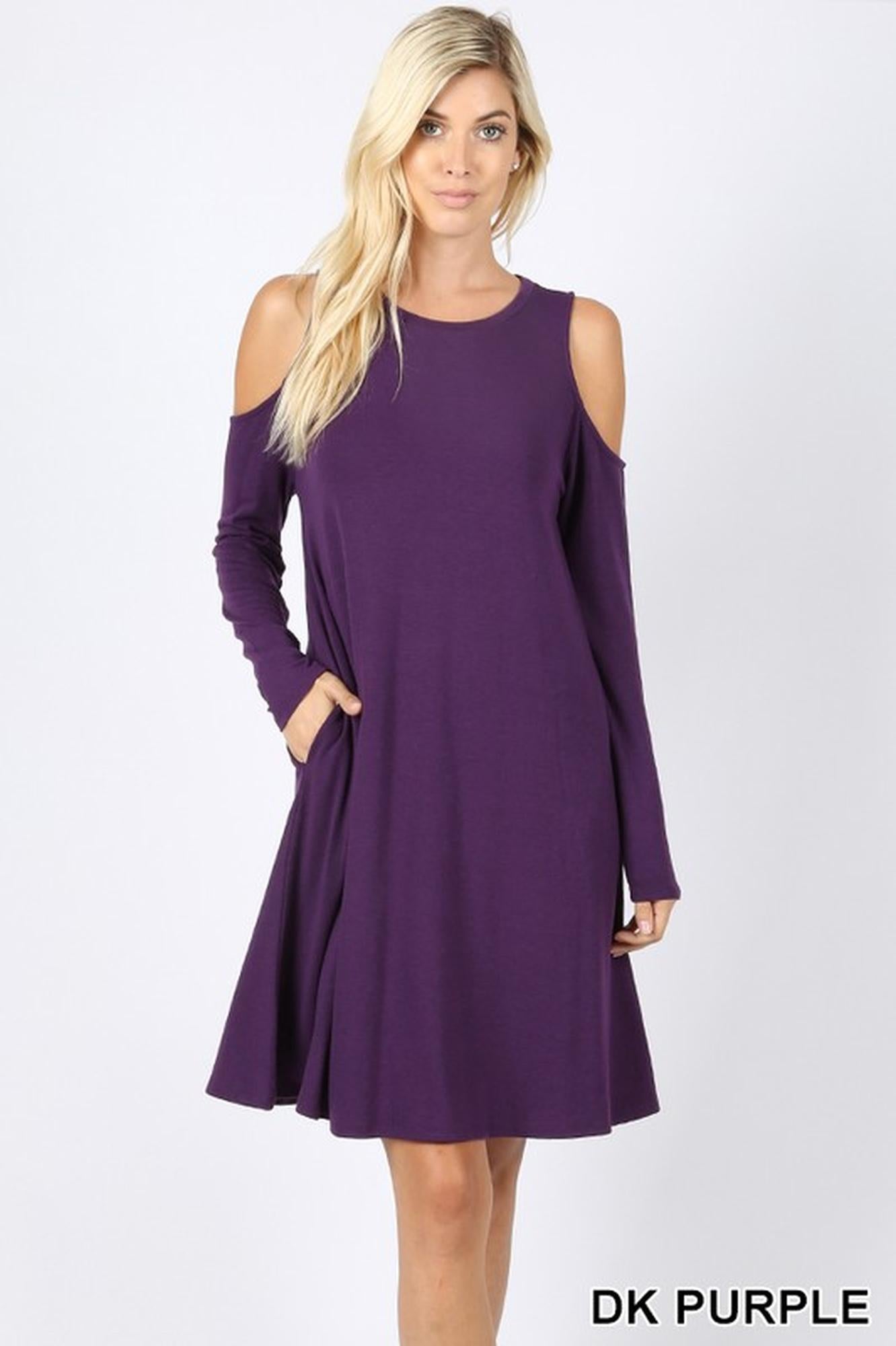 Premium Long Sleeve Cold Shoulder Rayon Tunic / Dress with Pockets