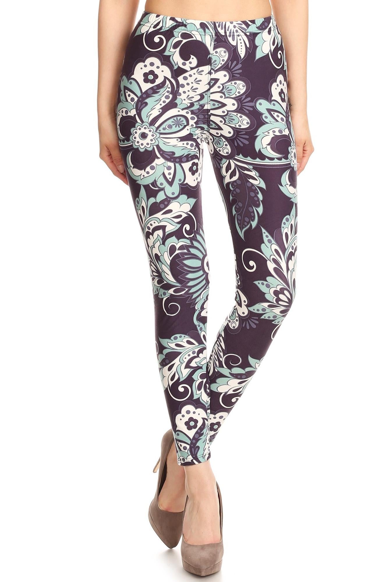 Buttery Soft Midnight Minty Mandala Leggings (One Size Regular,Mint)