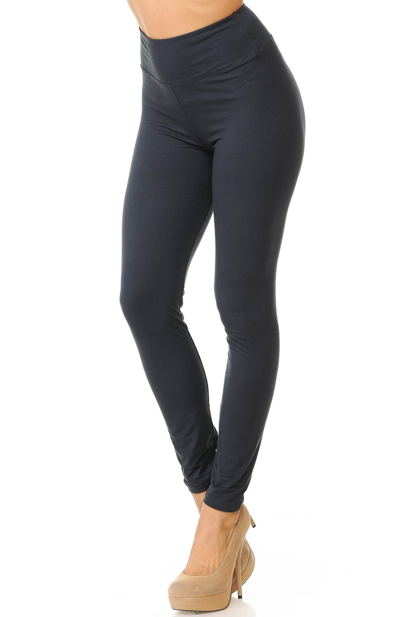 Brushed High Waisted Basic Solid Leggings - 3 Inch Waist
