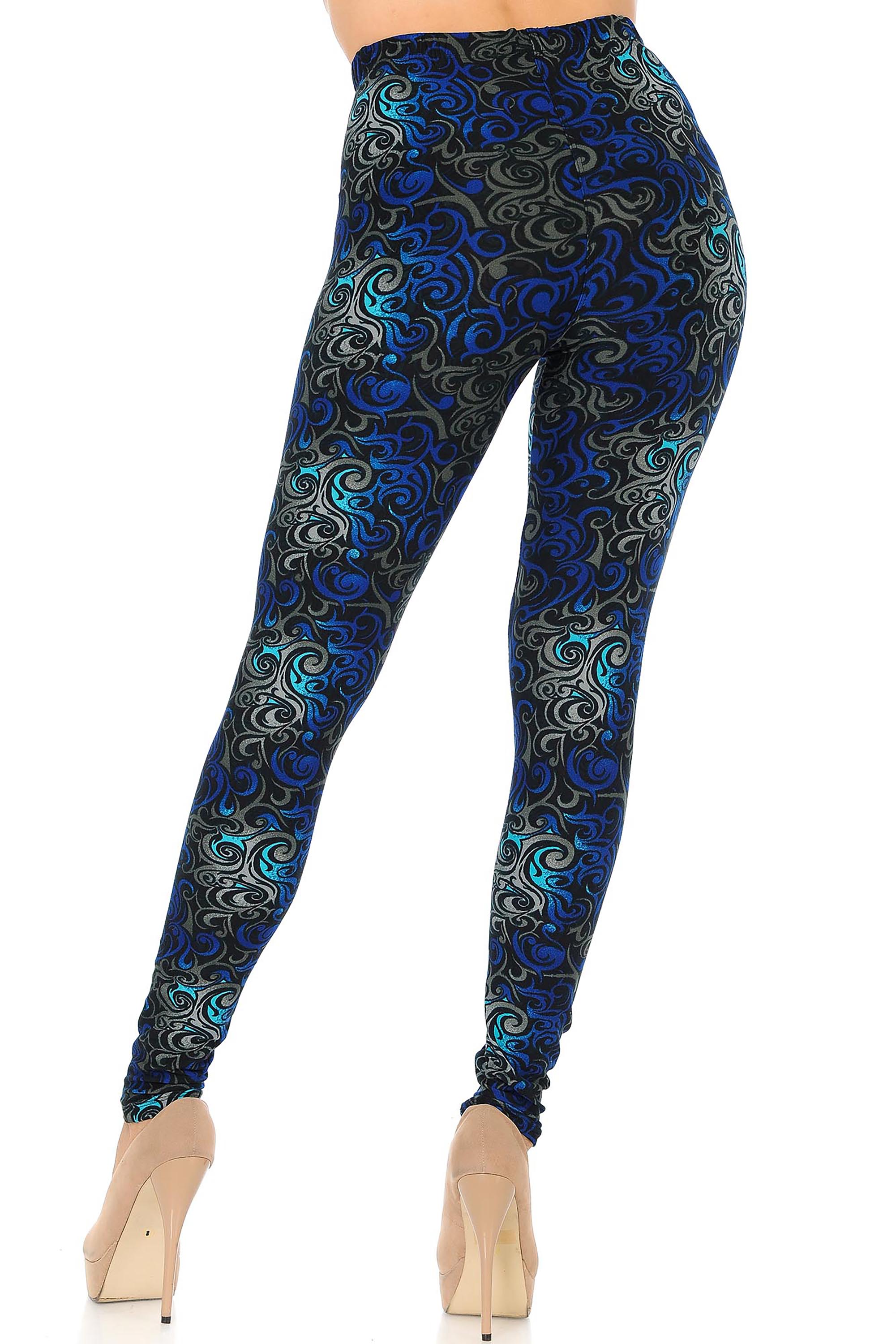 Buttery Soft Blue Tangled Swirl Leggings (One Size Regular,Blue)