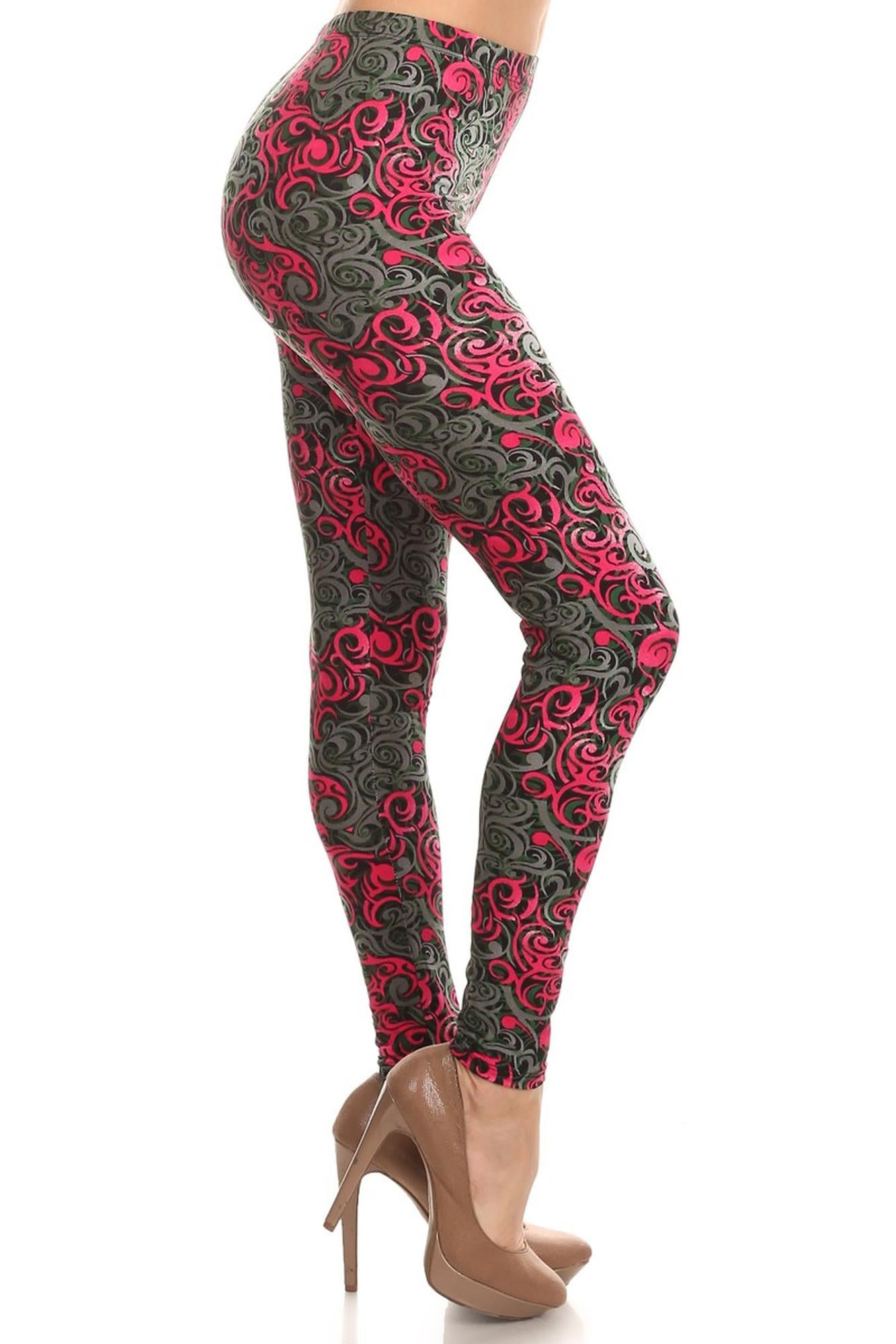 Buttery Soft Fuchsia Tangled Swirl Leggings (One Size Regular,Fuchsia)