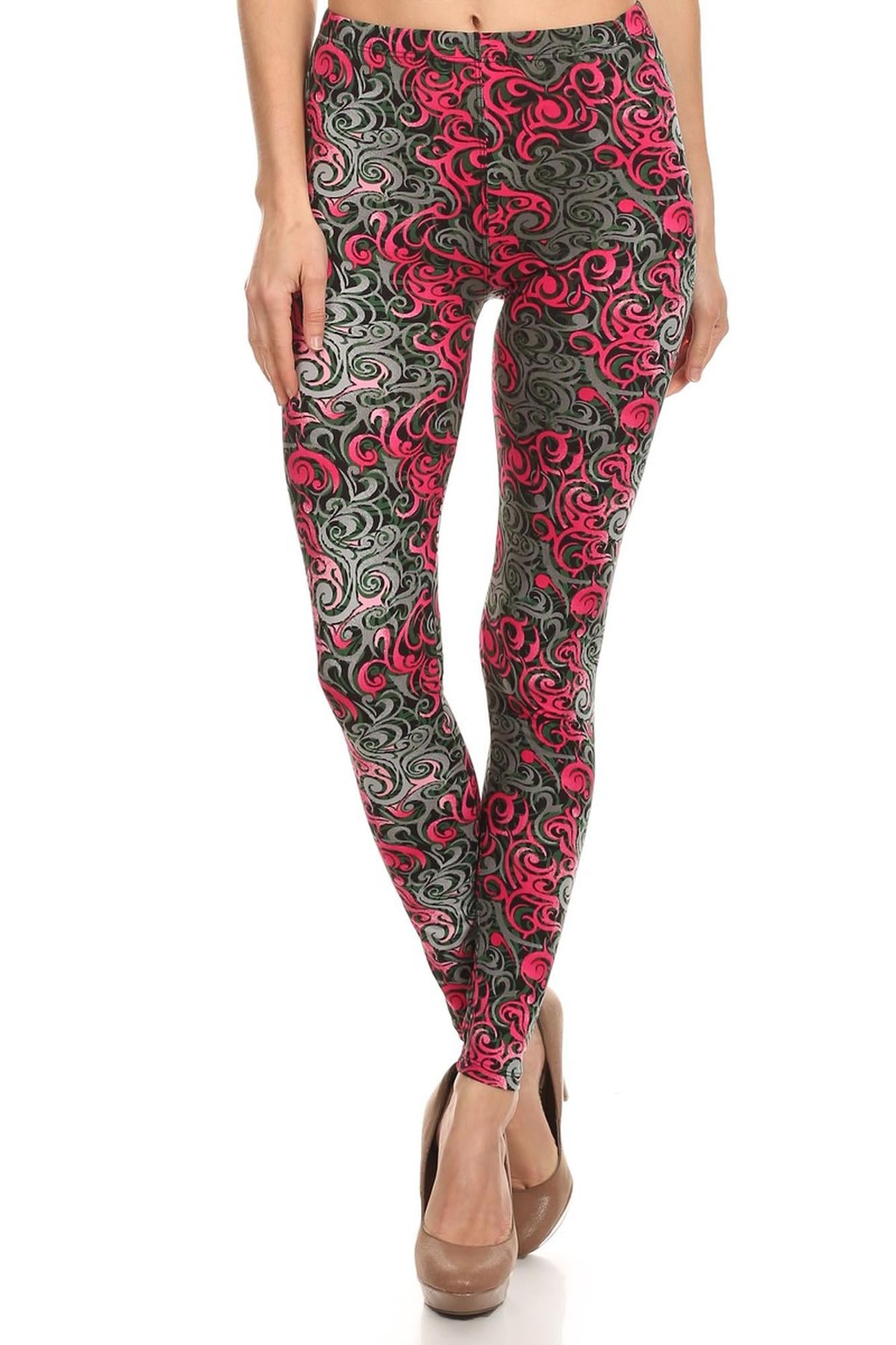 Buttery Soft Fuchsia Tangled Swirl Leggings (One Size Regular,Fuchsia)