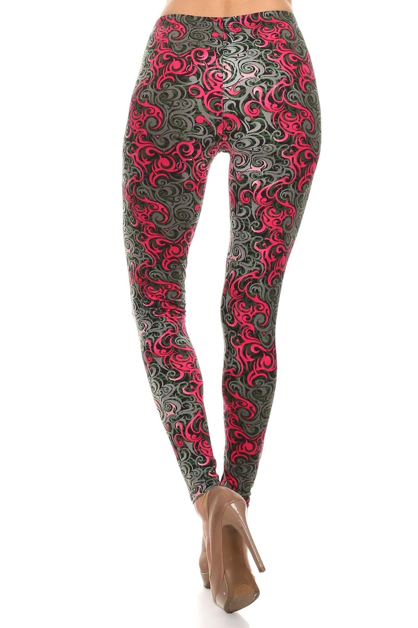 Buttery Soft Fuchsia Tangled Swirl Leggings (One Size Regular,Fuchsia)