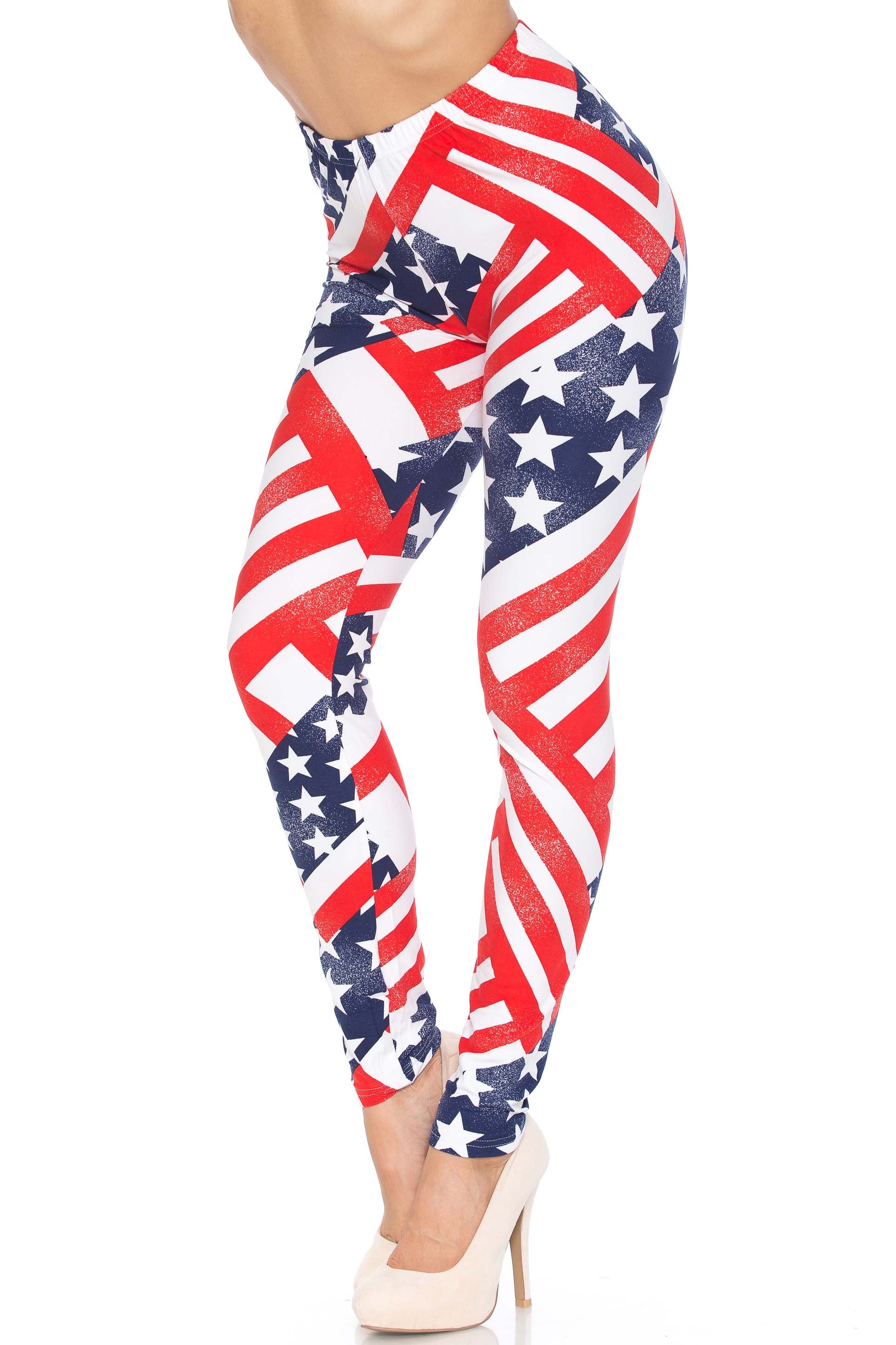 Patriot USA Flag Leggings (One Size Regular,Red)
