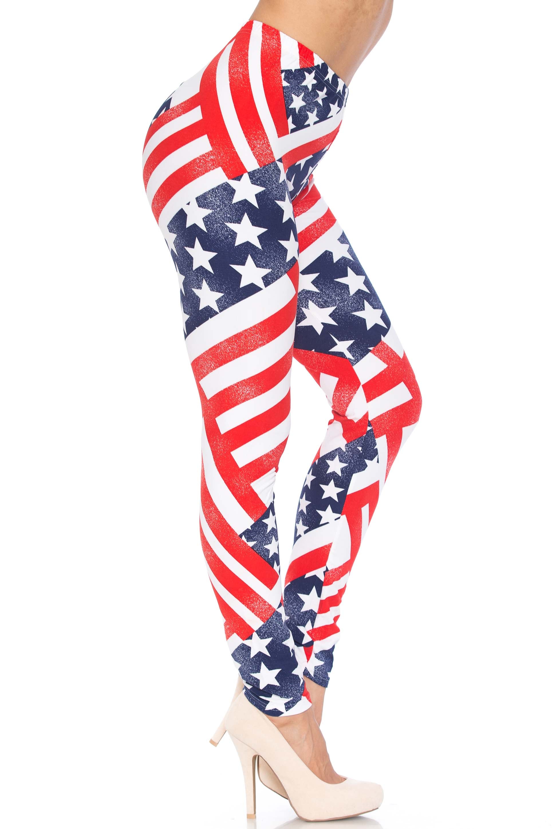 Patriot USA Flag Leggings (One Size Regular,Red)
