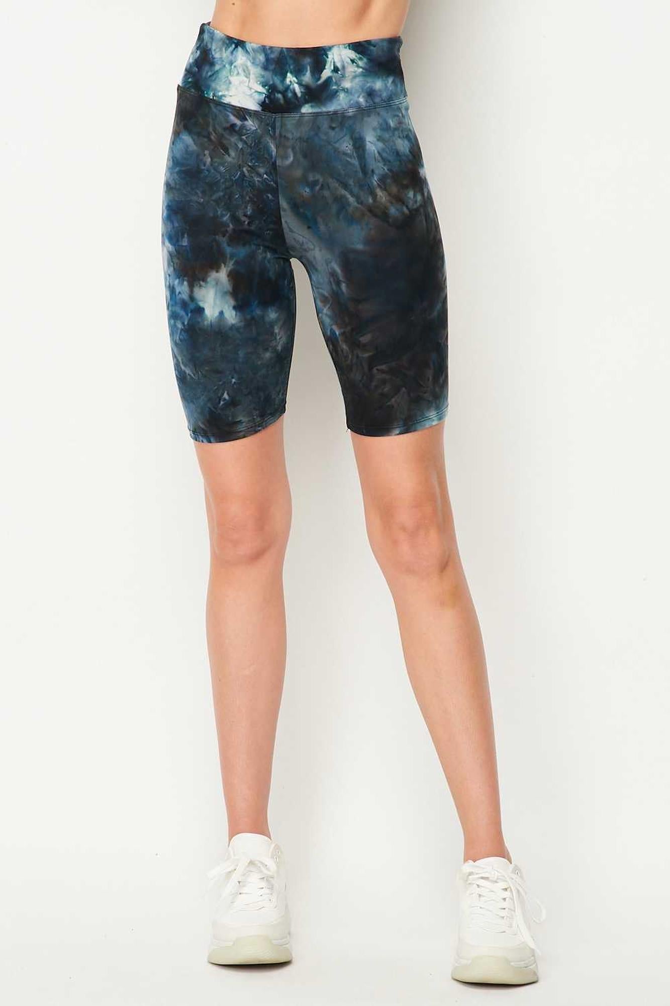 Buttery Smooth Steel Blue Tie Dye High Waisted Biker Shorts - 3 Inch Waist