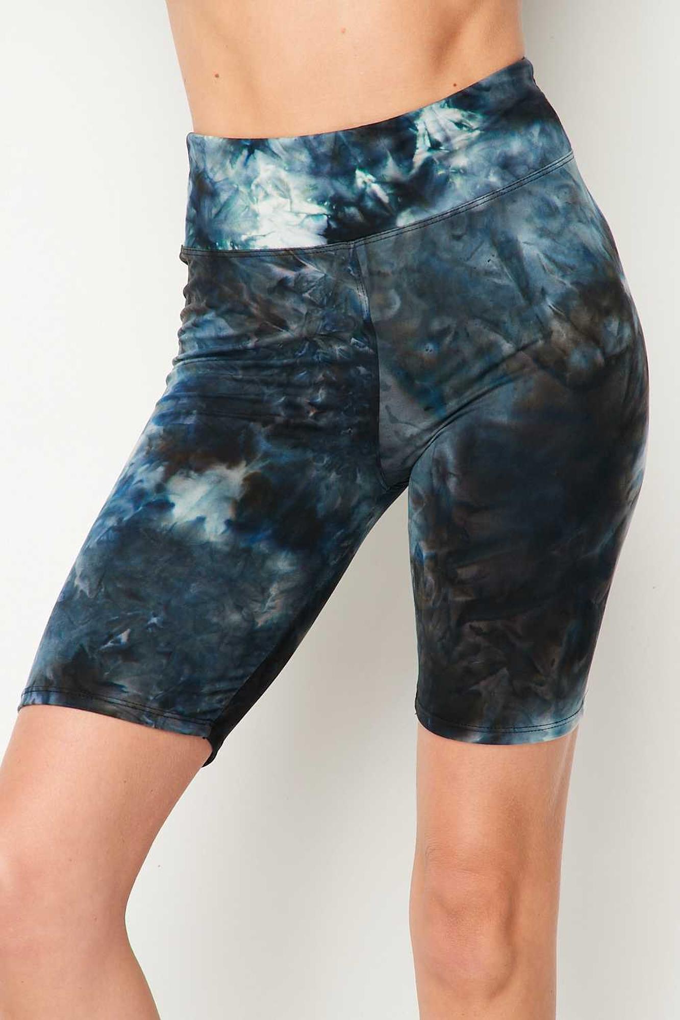 Buttery Smooth Steel Blue Tie Dye High Waisted Biker Shorts - 3 Inch Waist