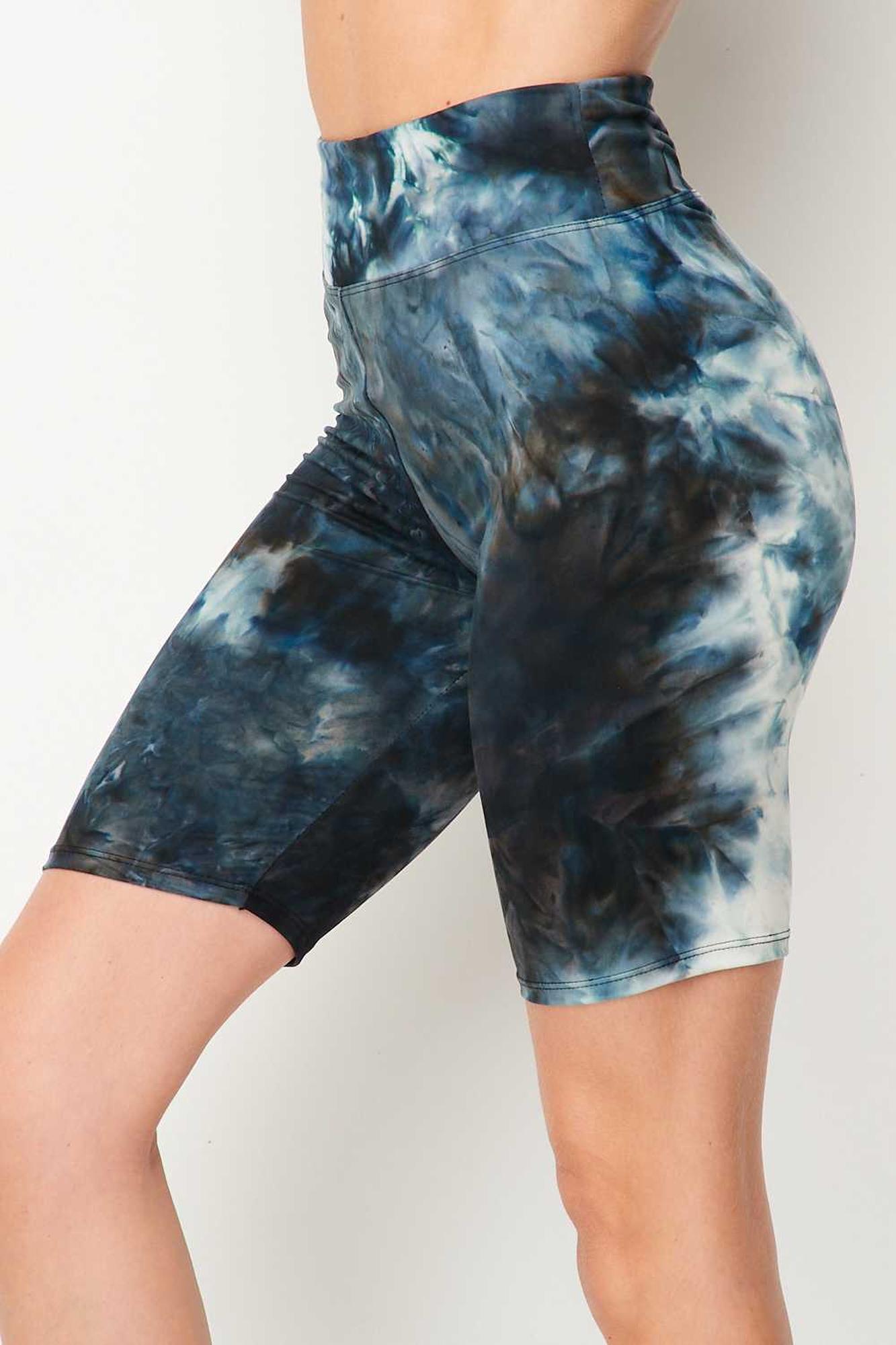 Buttery Smooth Steel Blue Tie Dye High Waisted Biker Shorts - 3 Inch Waist