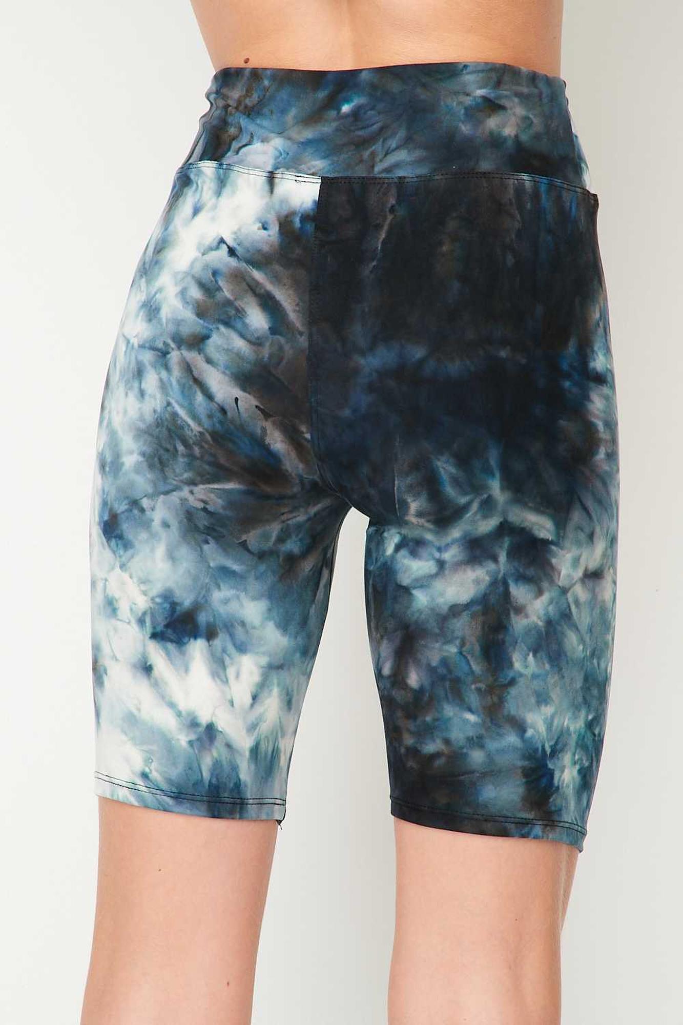 Buttery Smooth Steel Blue Tie Dye High Waisted Biker Shorts - 3 Inch Waist