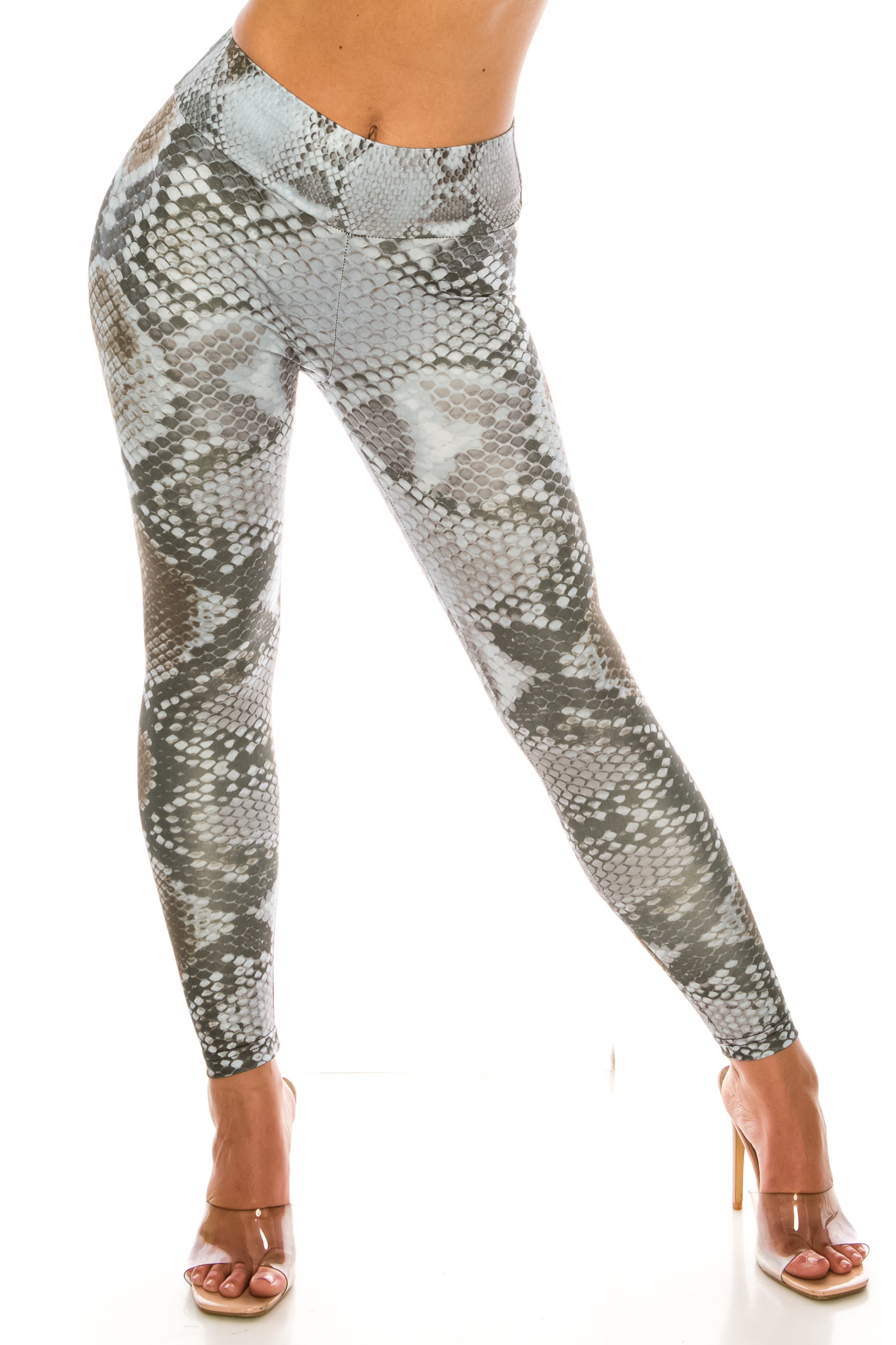 Sleek Snakeskin High Waisted Sport Scrunch Leggings