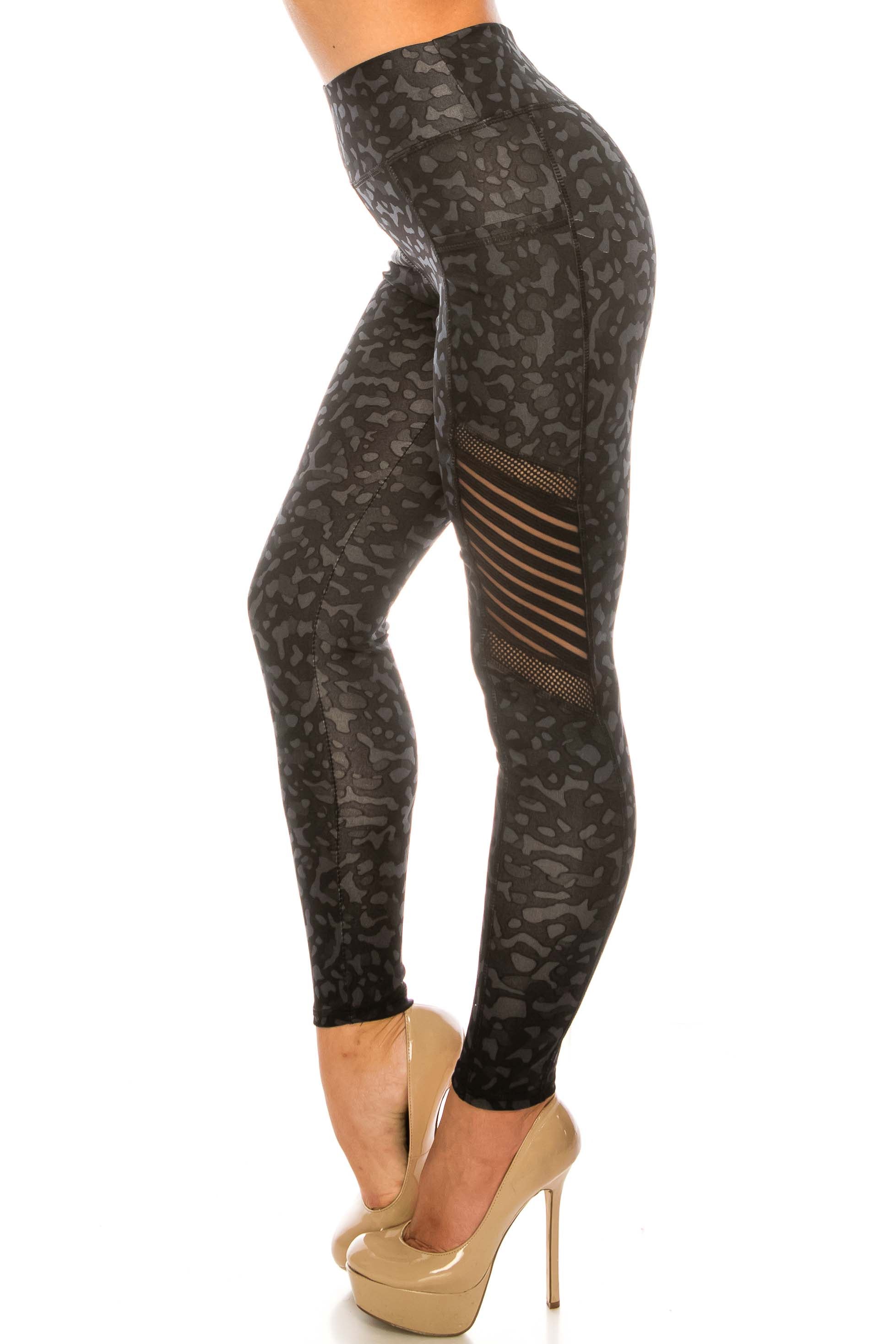 Black Leopard Serrated Mesh High Waisted Sport Leggings
