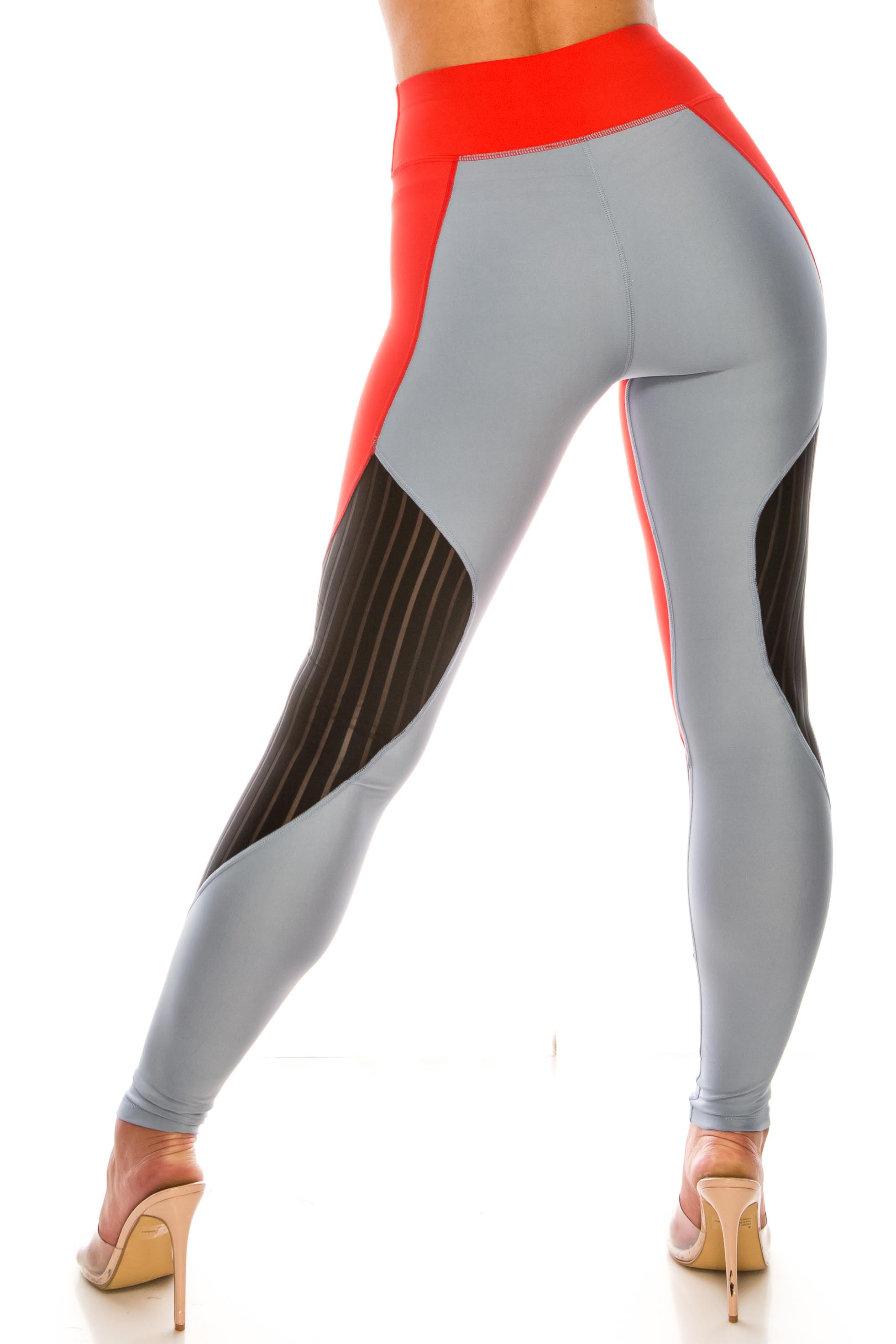 Red Wave Mesh High Waisted Sport Leggings