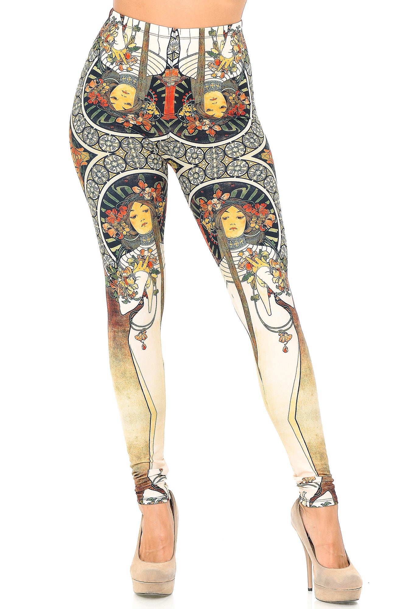 Creamy Soft Gaia Mucha Leggings - USA Fashion (One Size Regular,Beige)