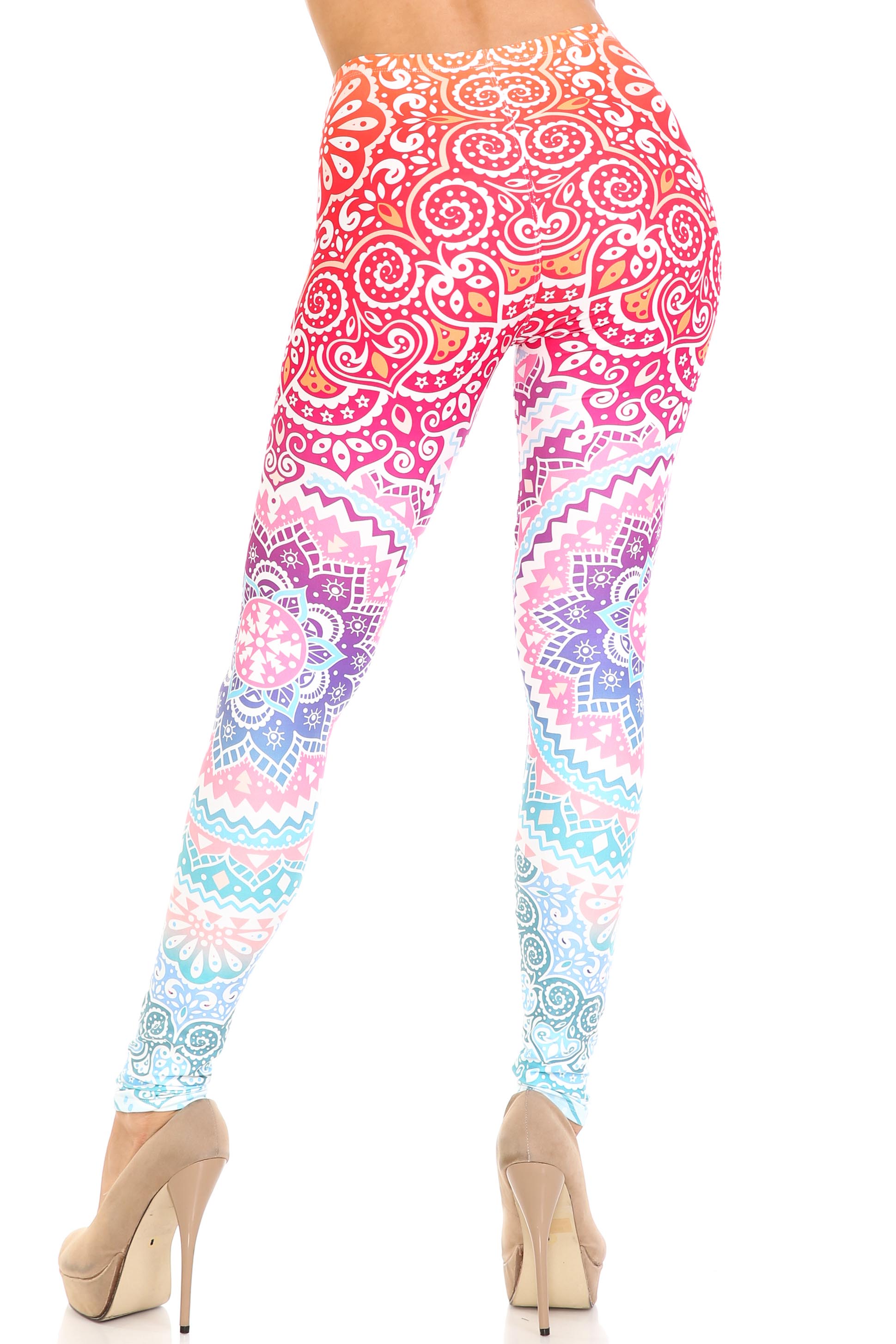 Creamy Soft Ombre Mandala Aztec Leggings - USA Fashion (One Size Regular,Multi Color Pastel)