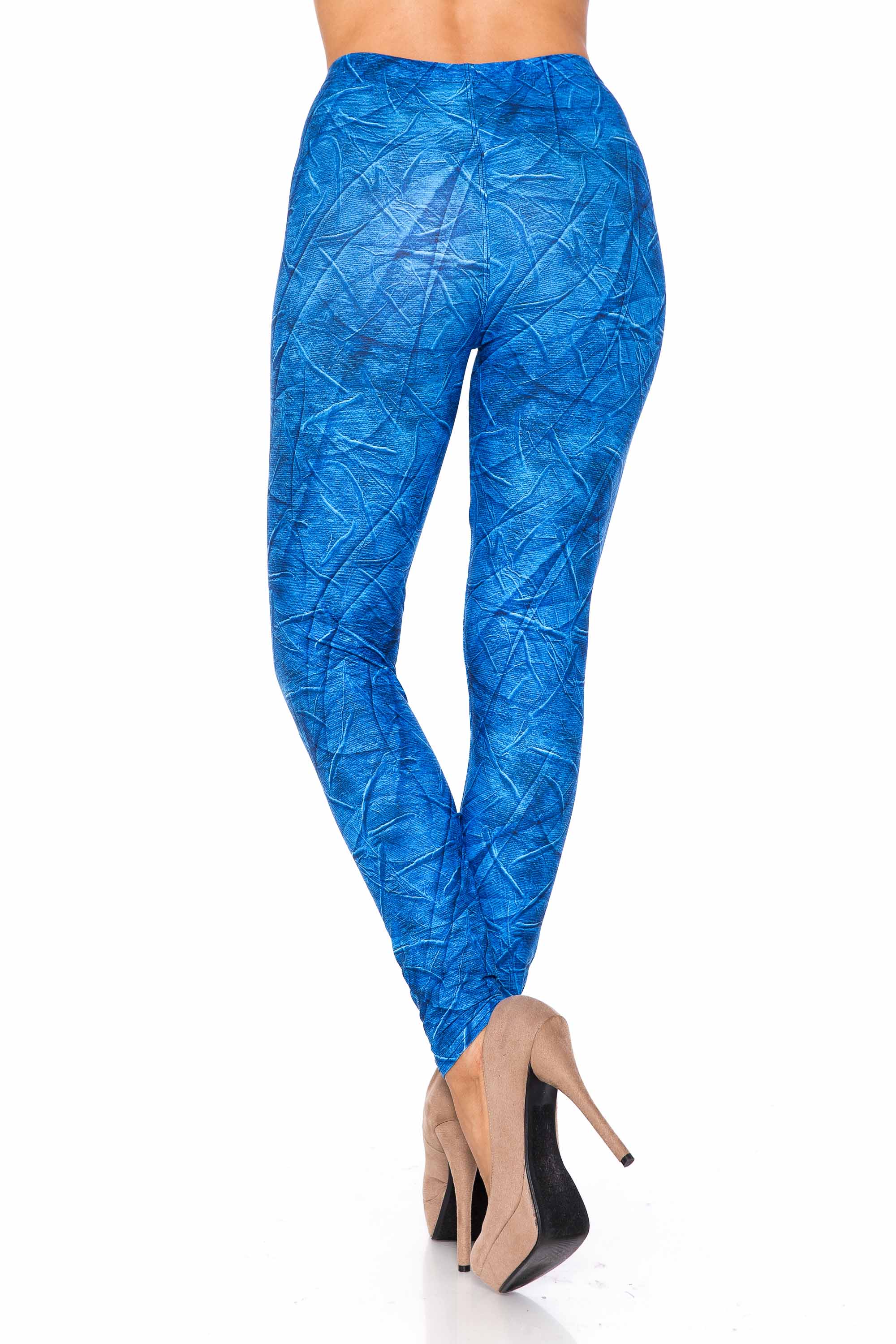 Creamy Soft Blue Wrinkled Denim Leggings - USA Fashion (One Size Regular,Blue)