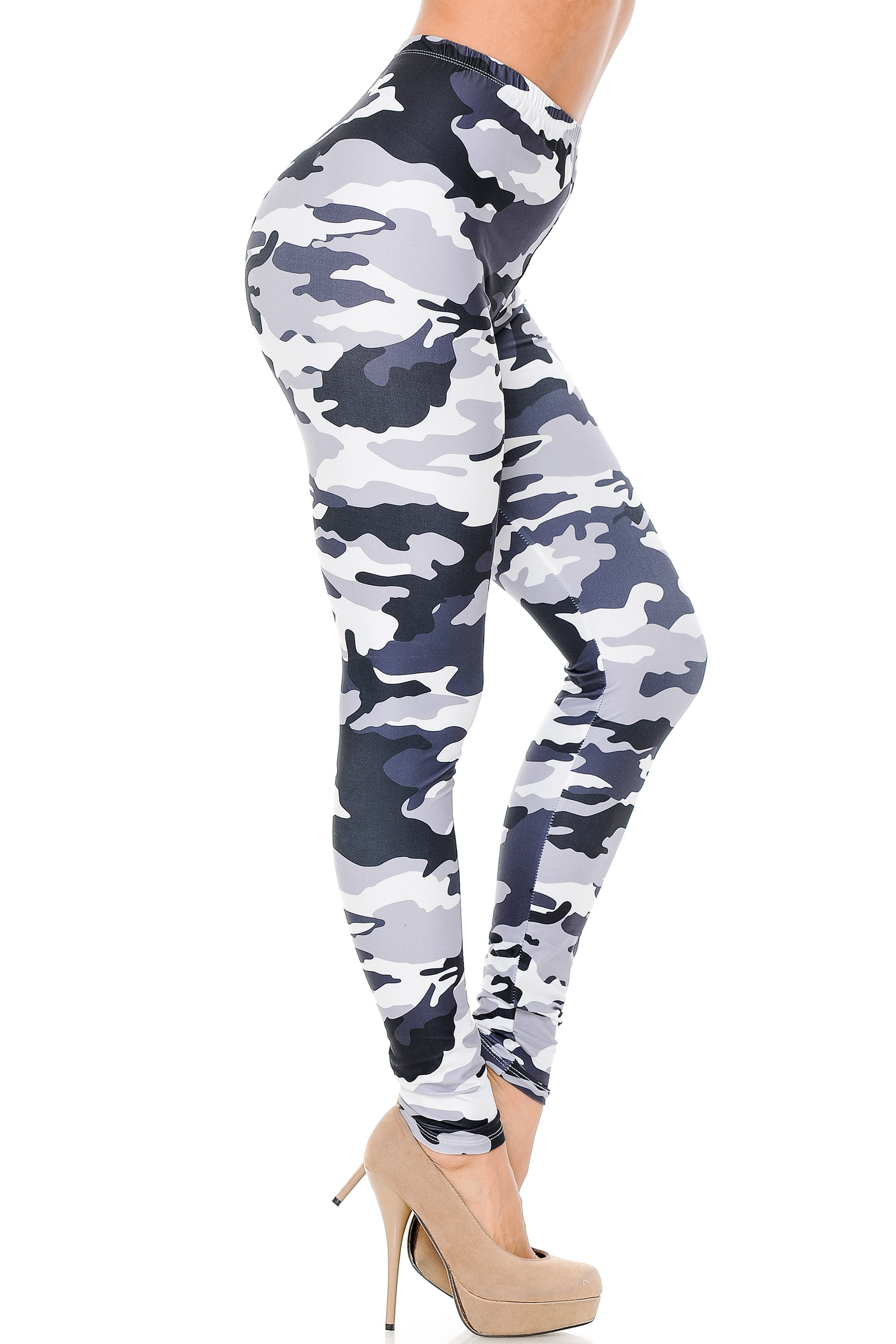 Creamy Soft Black and White Camouflage Leggings (One Size Regular,Charcoal)