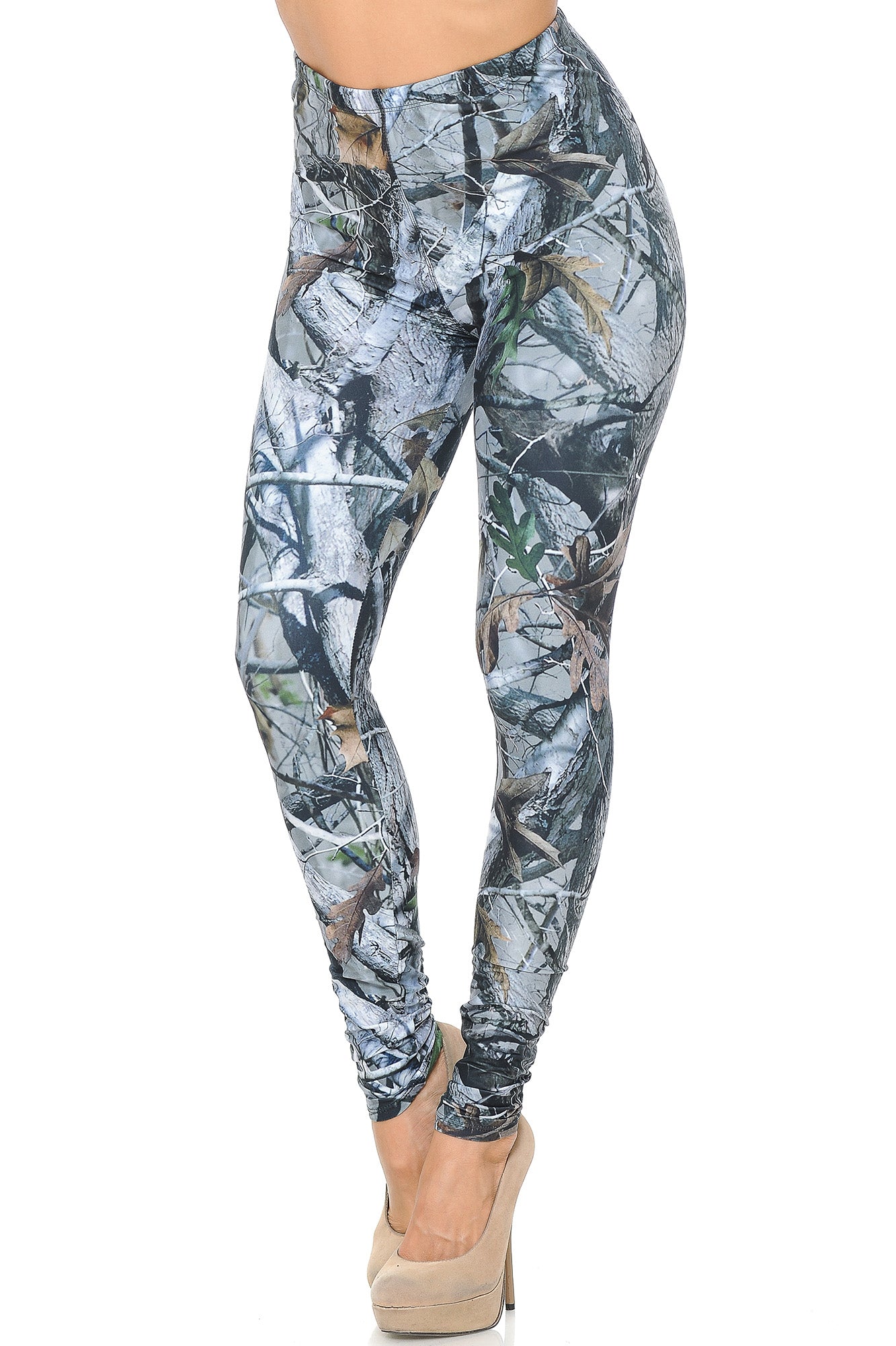 Creamy Soft Camouflage Trees Leggings - USA Fashion (One Size Regular,Charcoal)