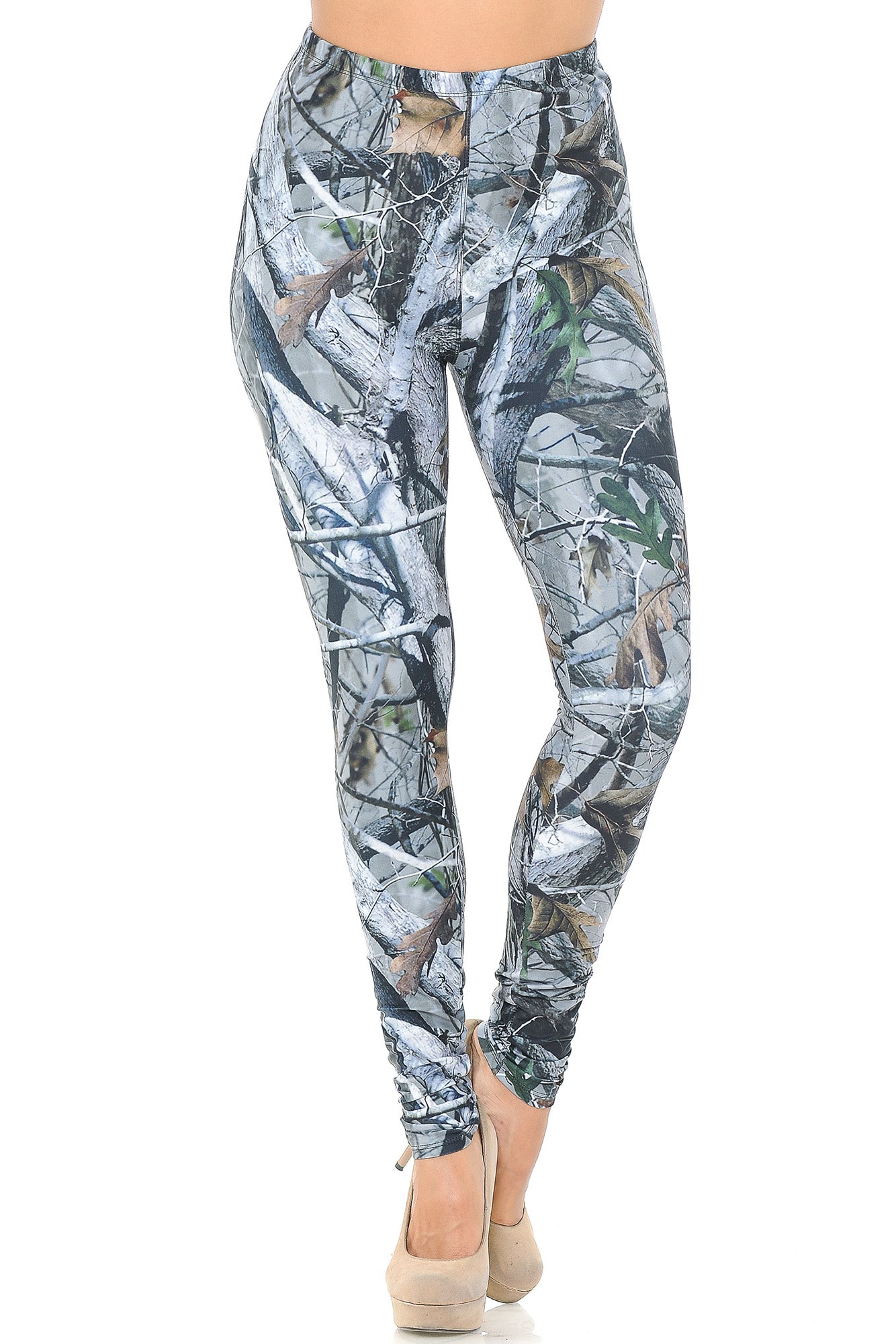 Creamy Soft Camouflage Trees Leggings - USA Fashion (One Size Regular,Charcoal)