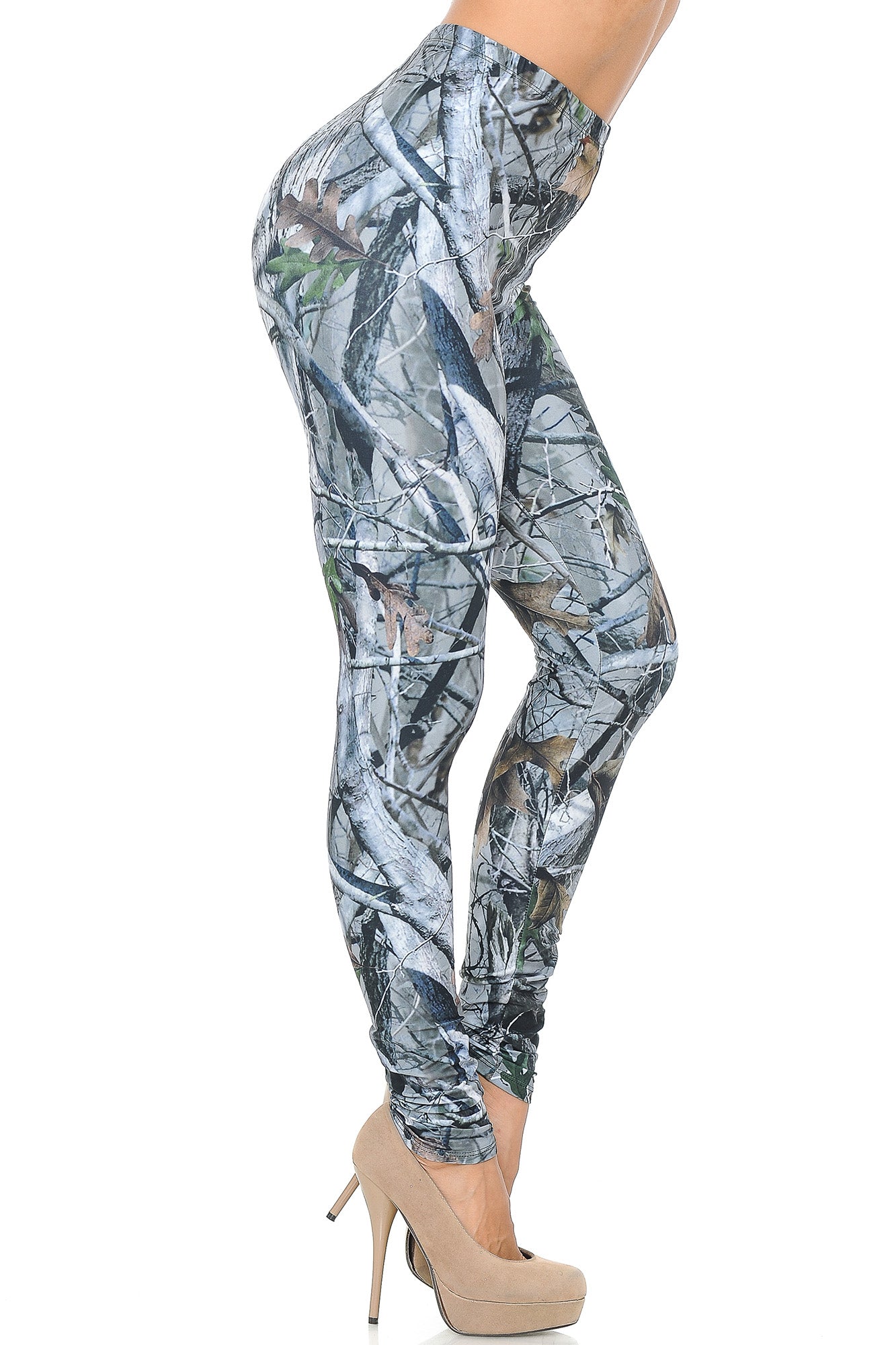 Creamy Soft Camouflage Trees Leggings - USA Fashion (One Size Regular,Charcoal)