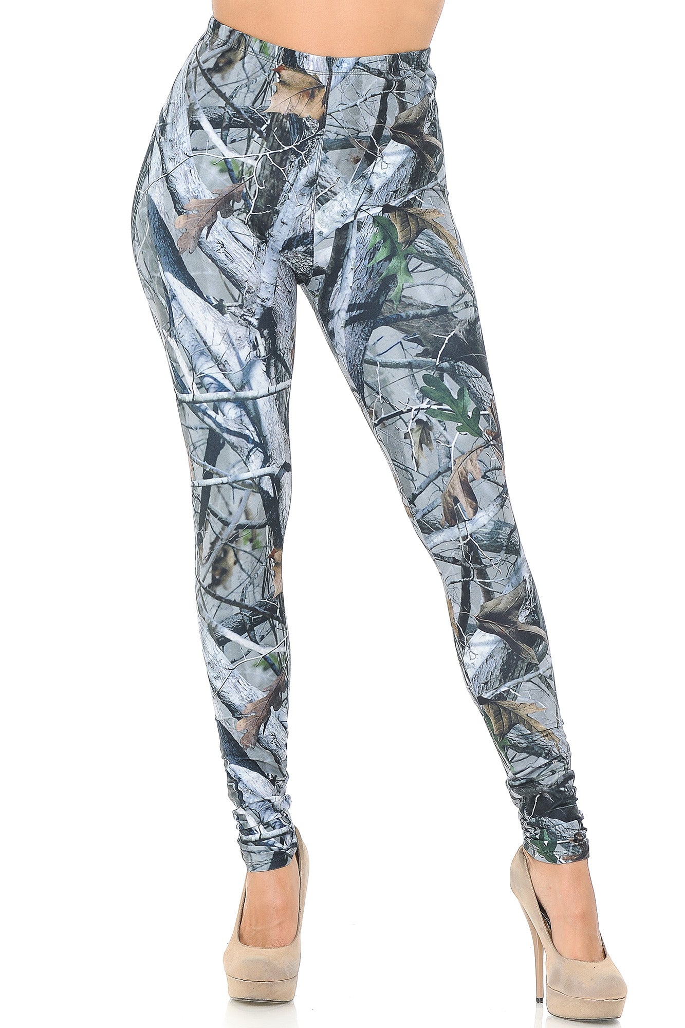 Creamy Soft Camouflage Trees Leggings - USA Fashion (One Size Regular,Charcoal)