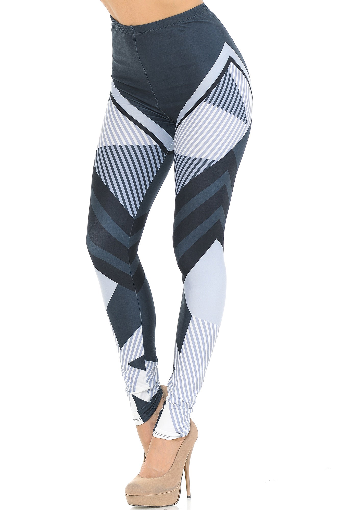 Creamy Soft Contour Angles Leggings - USA Fashion (One Size Regular,White)