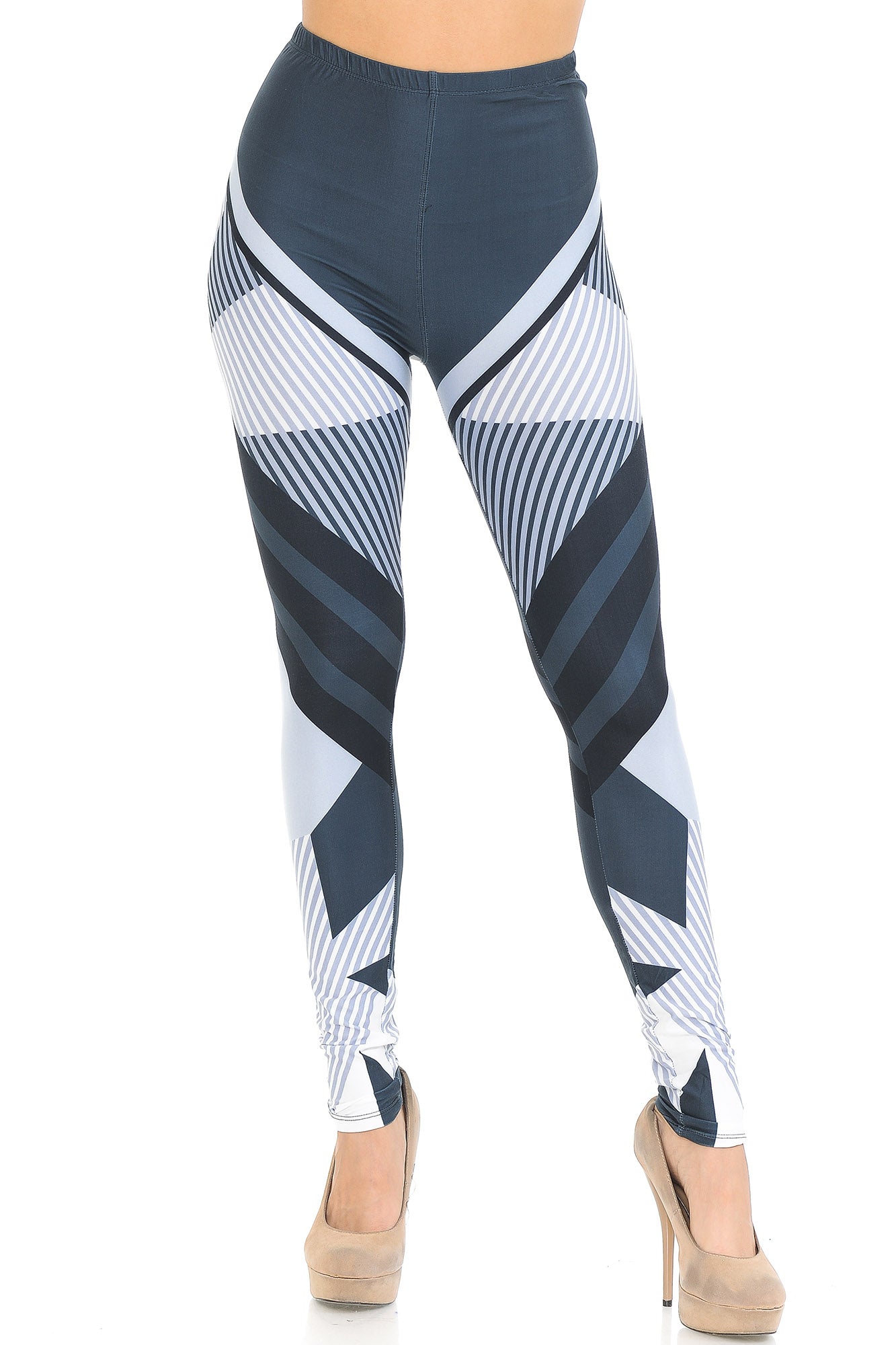 Creamy Soft Contour Angles Leggings - USA Fashion (One Size Regular,White)