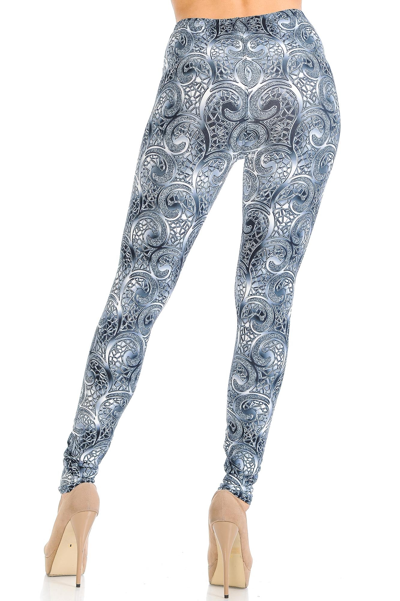 Creamy Soft Swirling Crystal Glass Leggings - USA Fashion (One Size Regular,Charcoal)