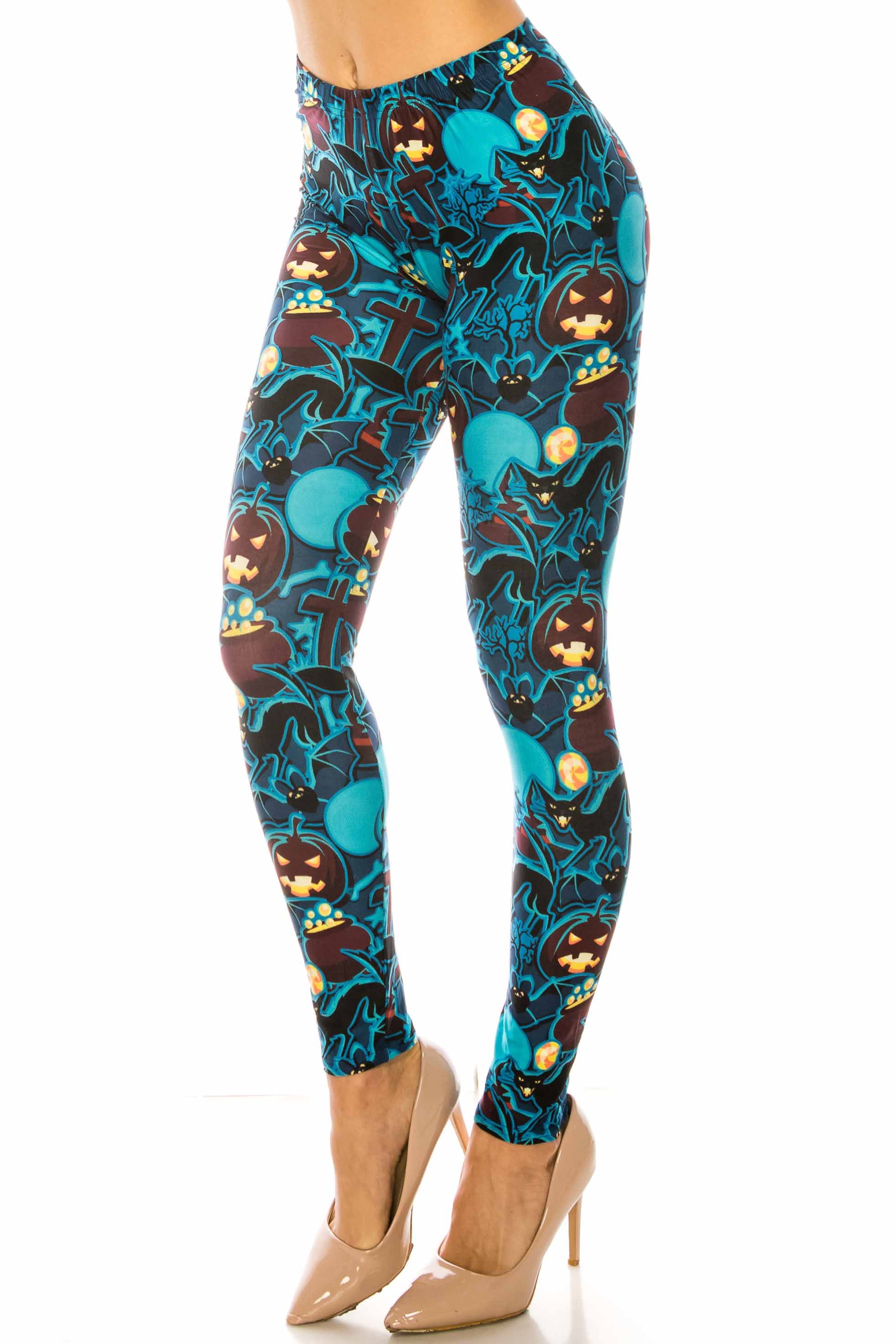 Creamy Soft Electric Blue Halloween Leggings - USA Fashion (One Size Regular,Blue)