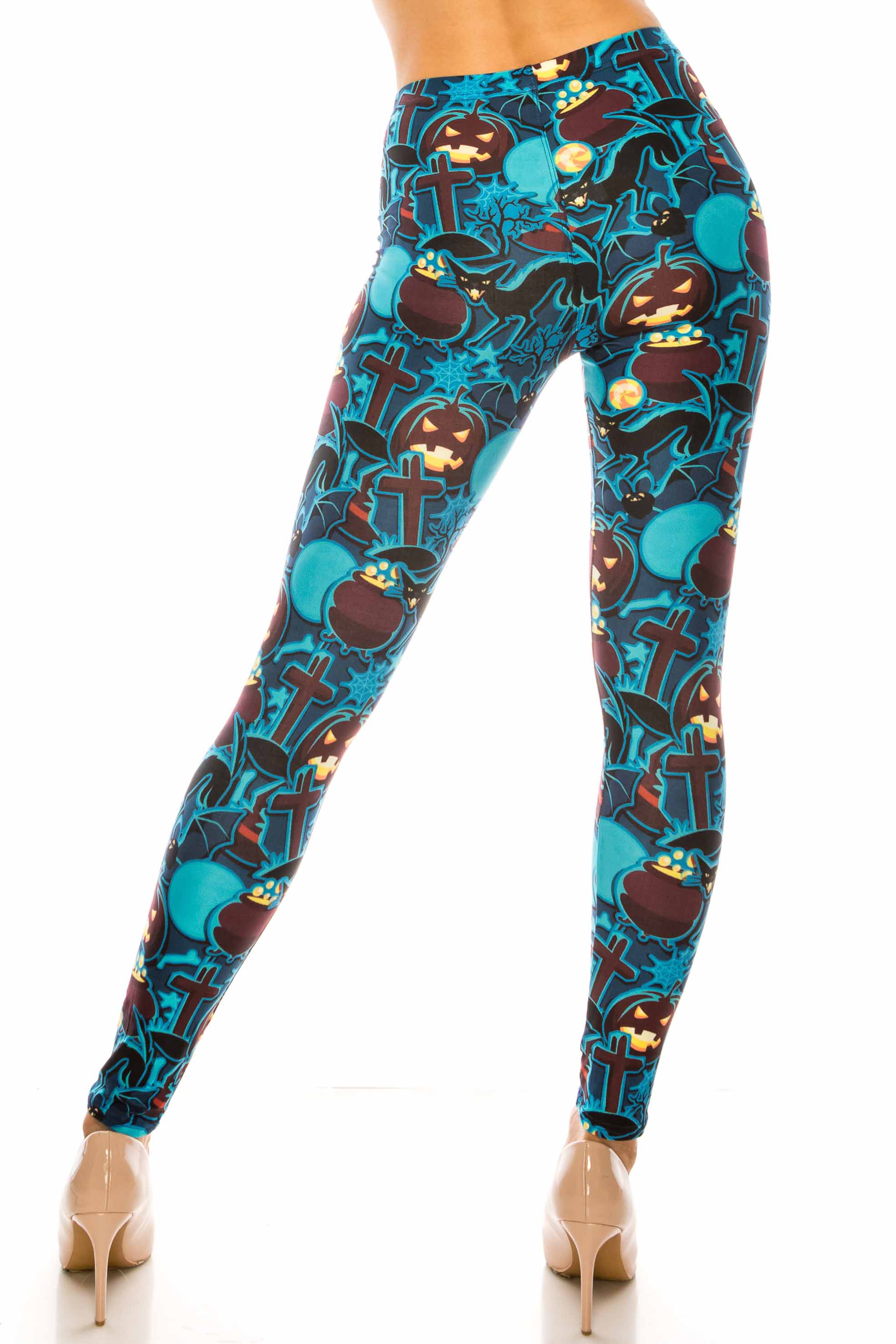 Creamy Soft Electric Blue Halloween Leggings - USA Fashion (One Size Regular,Blue)