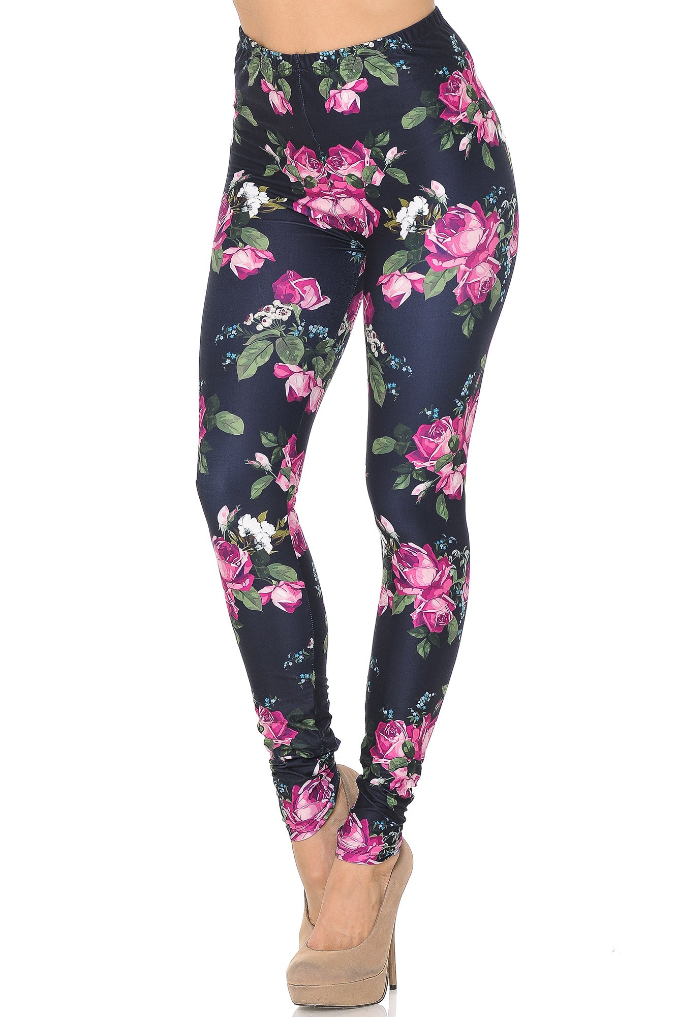 Creamy Soft Fuchsia Rose Leggings - USA Fashion (One Size Regular,Fuchsia)