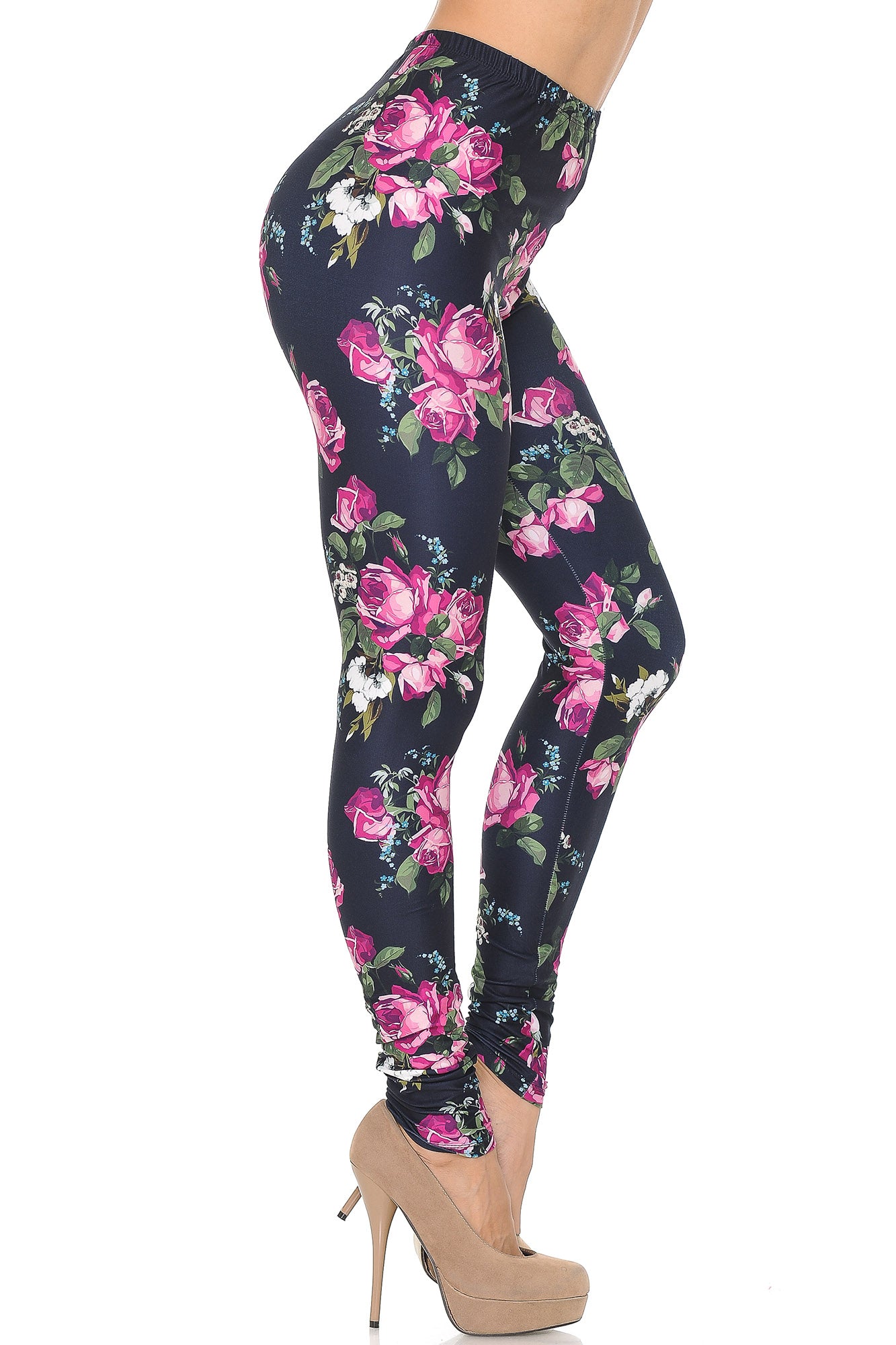 Creamy Soft Fuchsia Rose Leggings - USA Fashion (One Size Regular,Fuchsia)