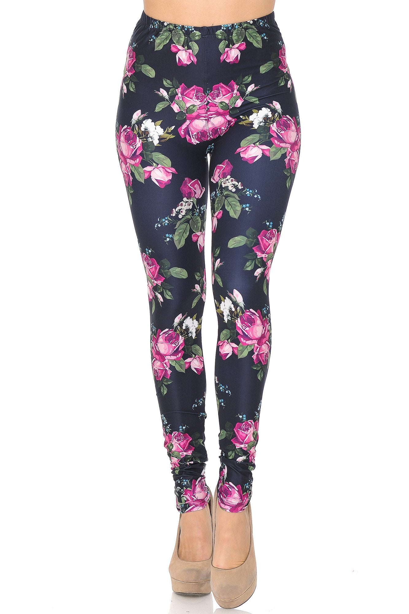 Creamy Soft Fuchsia Rose Leggings - USA Fashion (One Size Regular,Fuchsia)