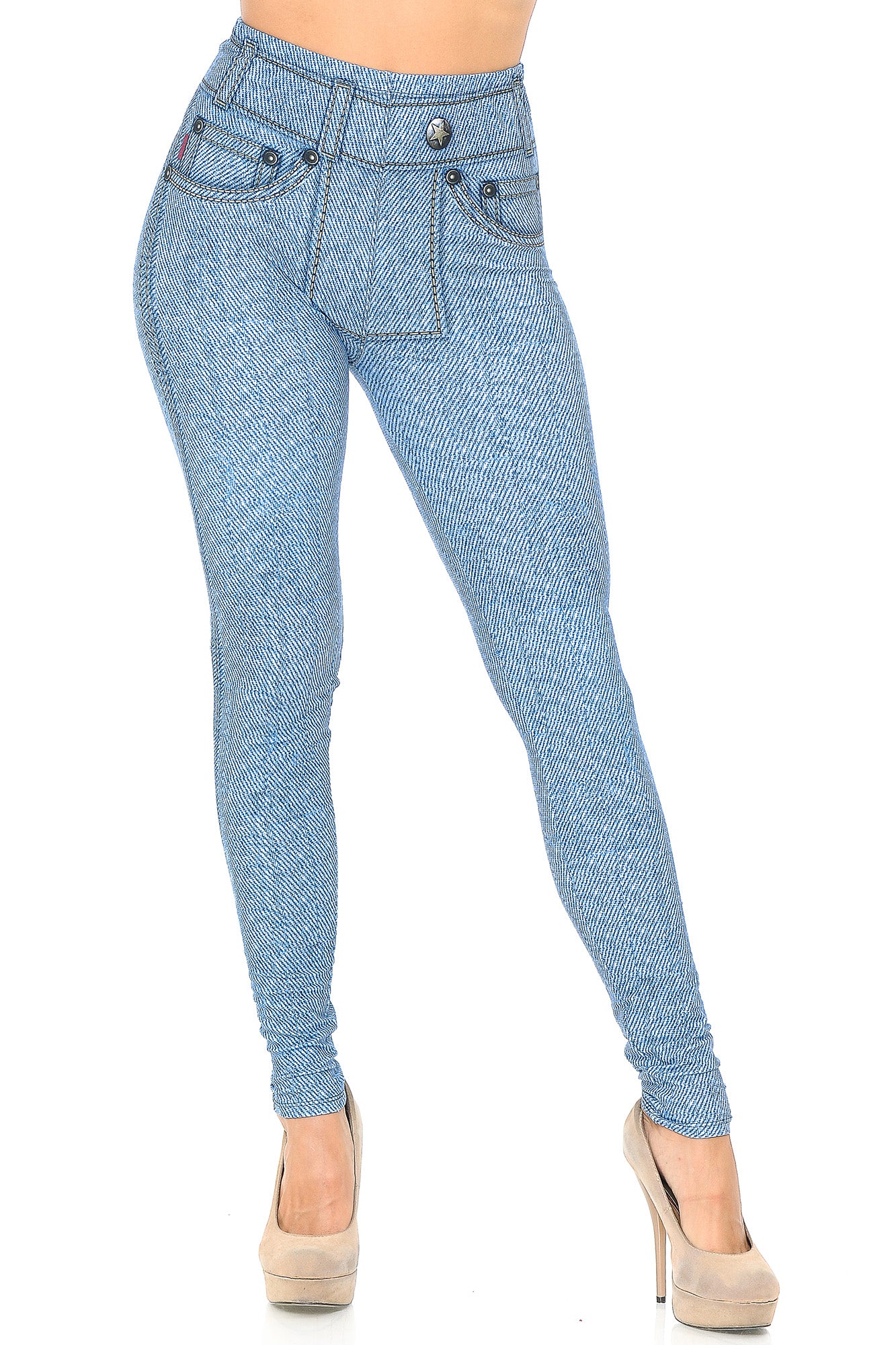Creamy Soft Beautiful Blue Jean Leggings - USA Fashion (One Size Regular,Blue)