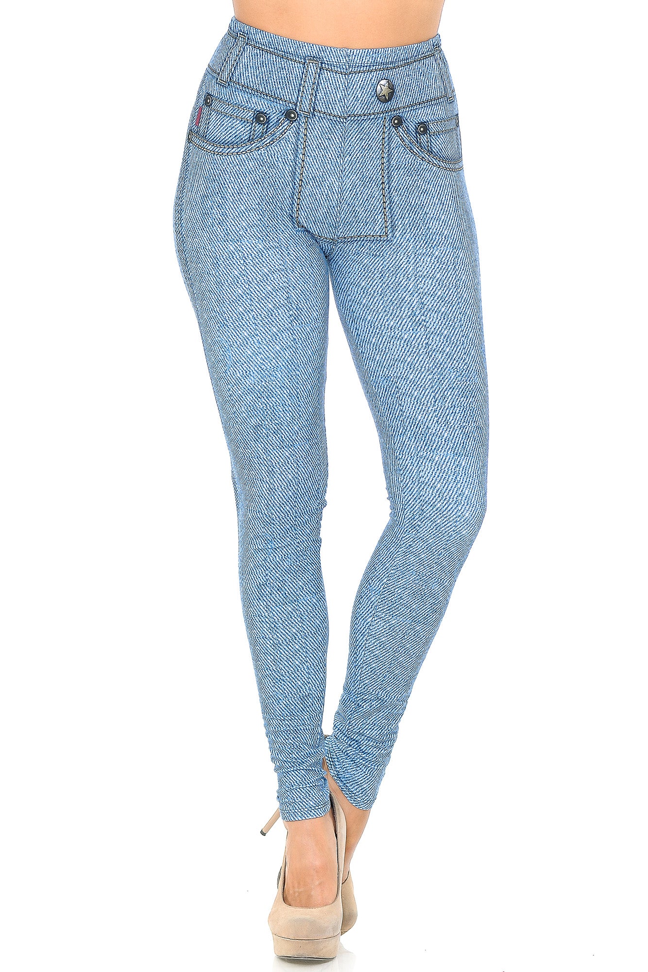 Creamy Soft Beautiful Blue Jean Leggings - USA Fashion (One Size Regular,Blue)