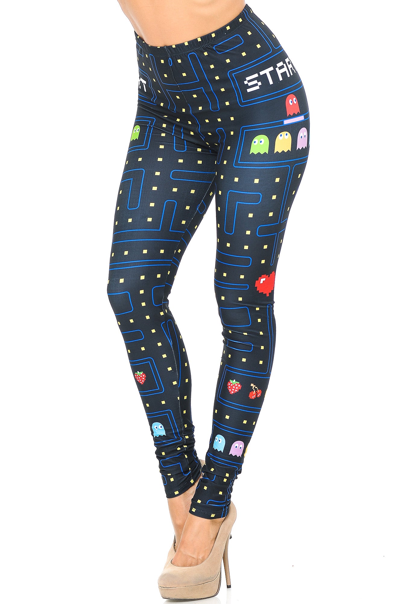 Creamy Soft Pacman Begins Leggings | USA Fashion (One Size Regular,Black)
