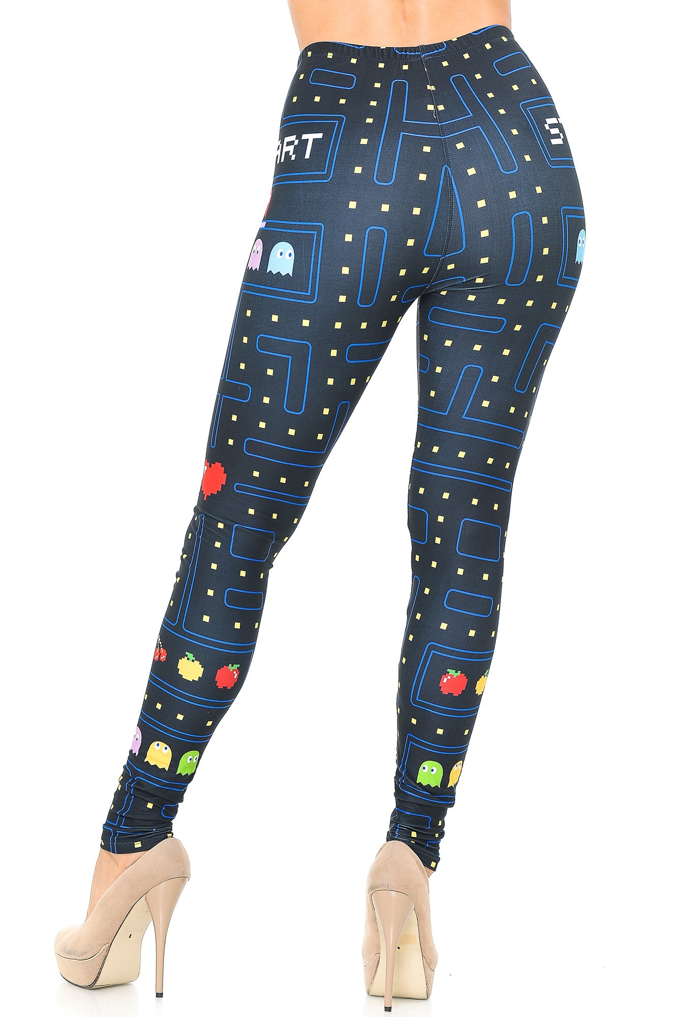 Creamy Soft Pacman Begins Leggings | USA Fashion (One Size Regular,Black)