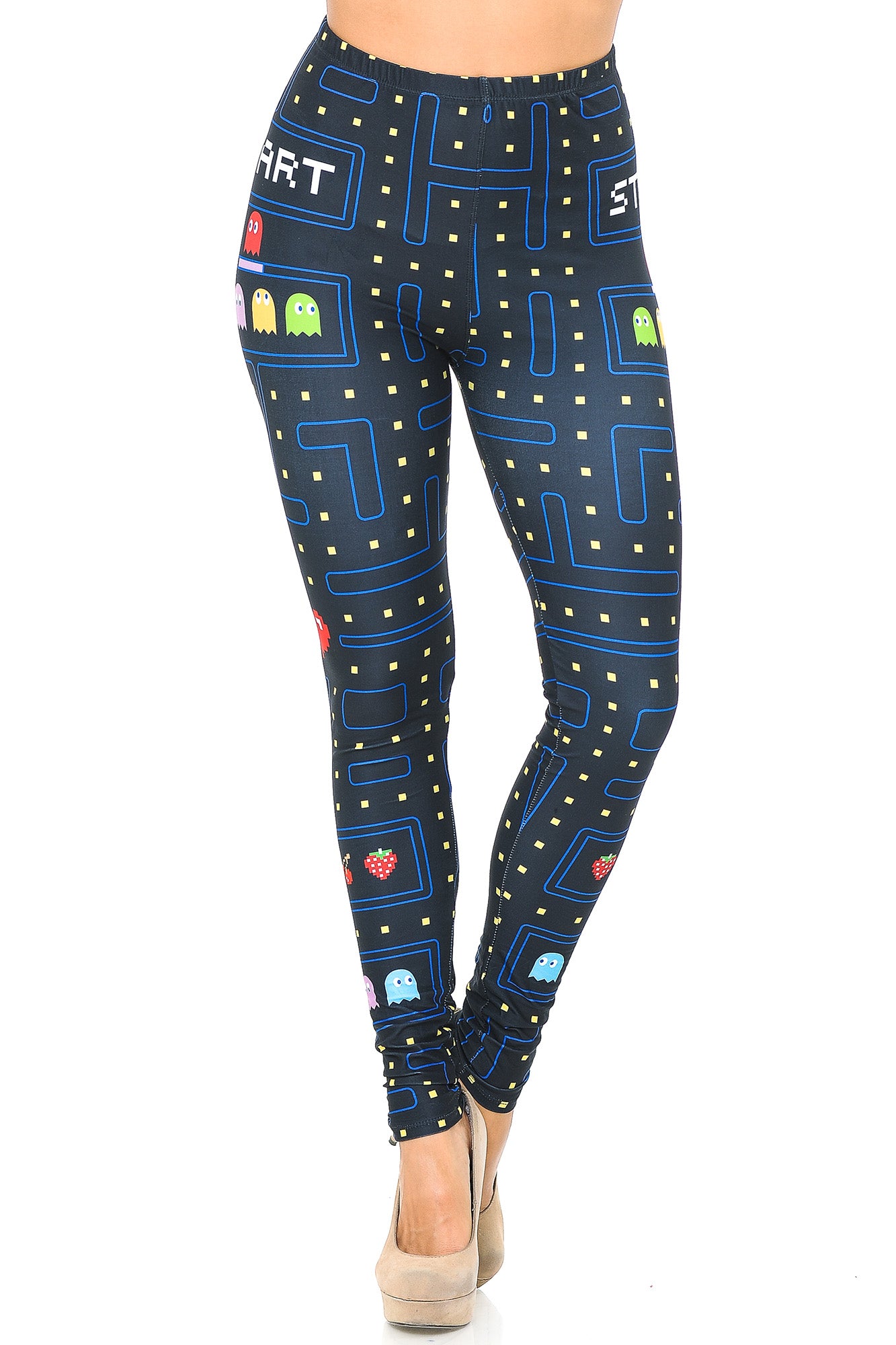 Creamy Soft Pacman Begins Leggings | USA Fashion (One Size Regular,Black)