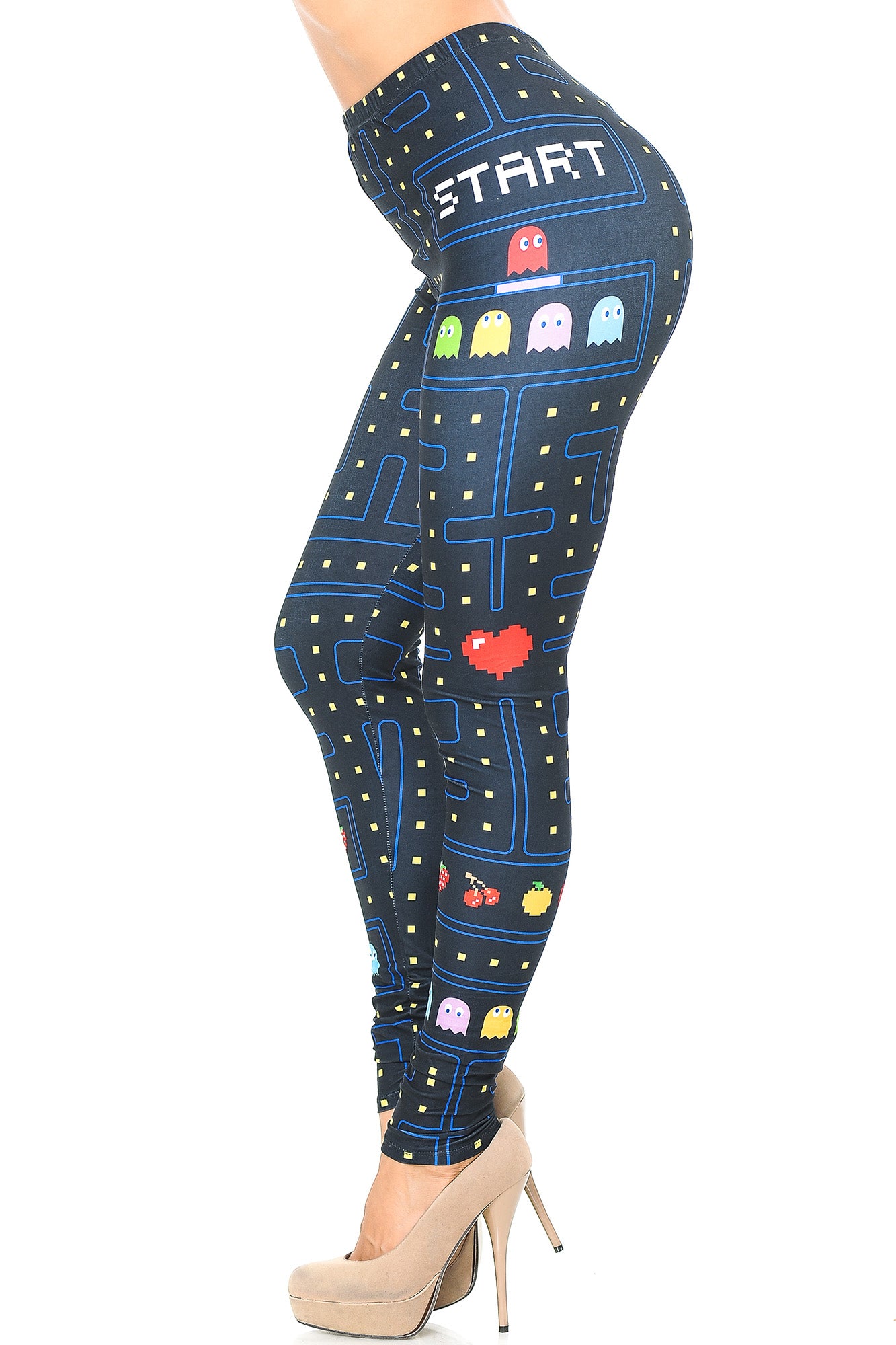 Creamy Soft Pacman Begins Leggings | USA Fashion (One Size Regular,Black)