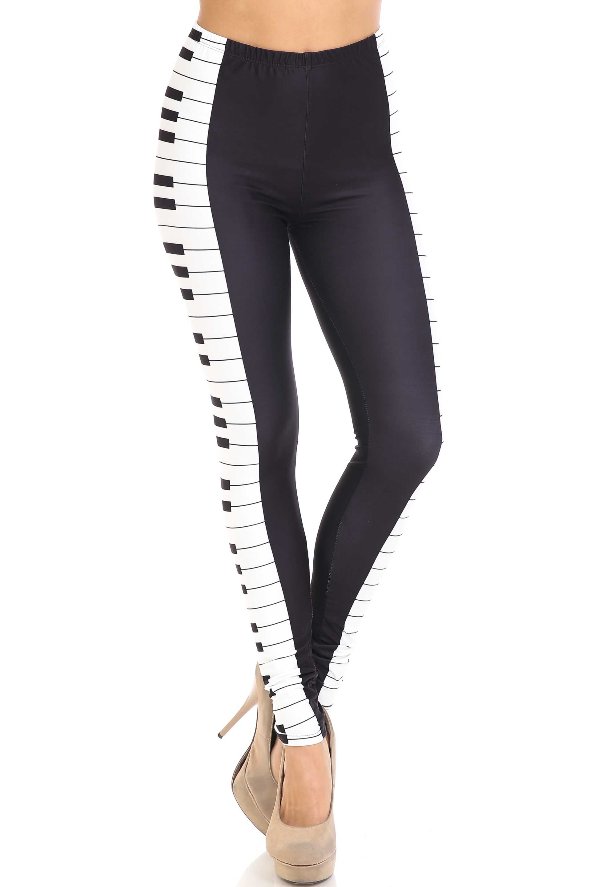 Creamy Soft Keys of the Piano Leggings | USA Fashion (One Size Regular,Black)