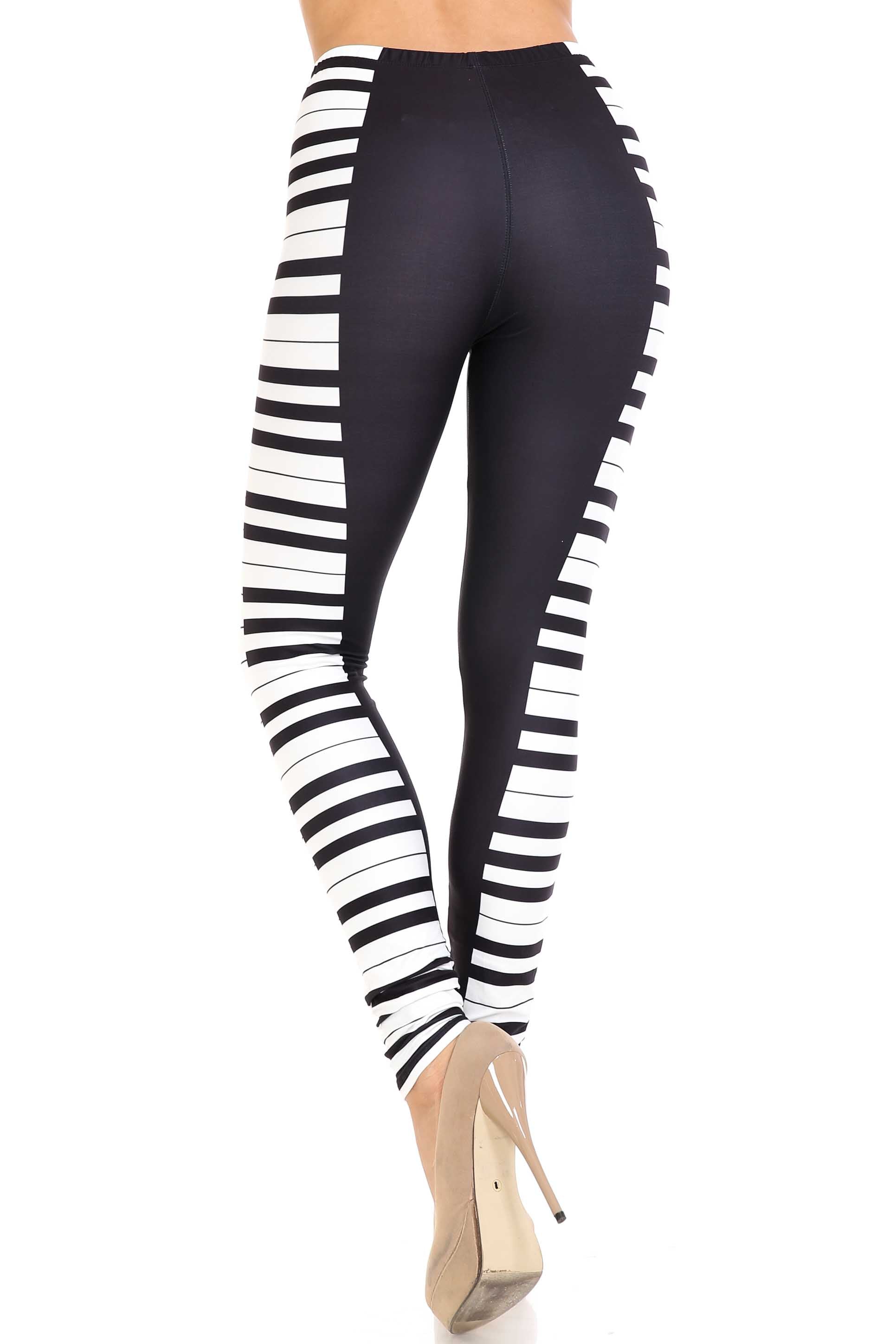 Creamy Soft Keys of the Piano Leggings | USA Fashion (One Size Regular,Black)