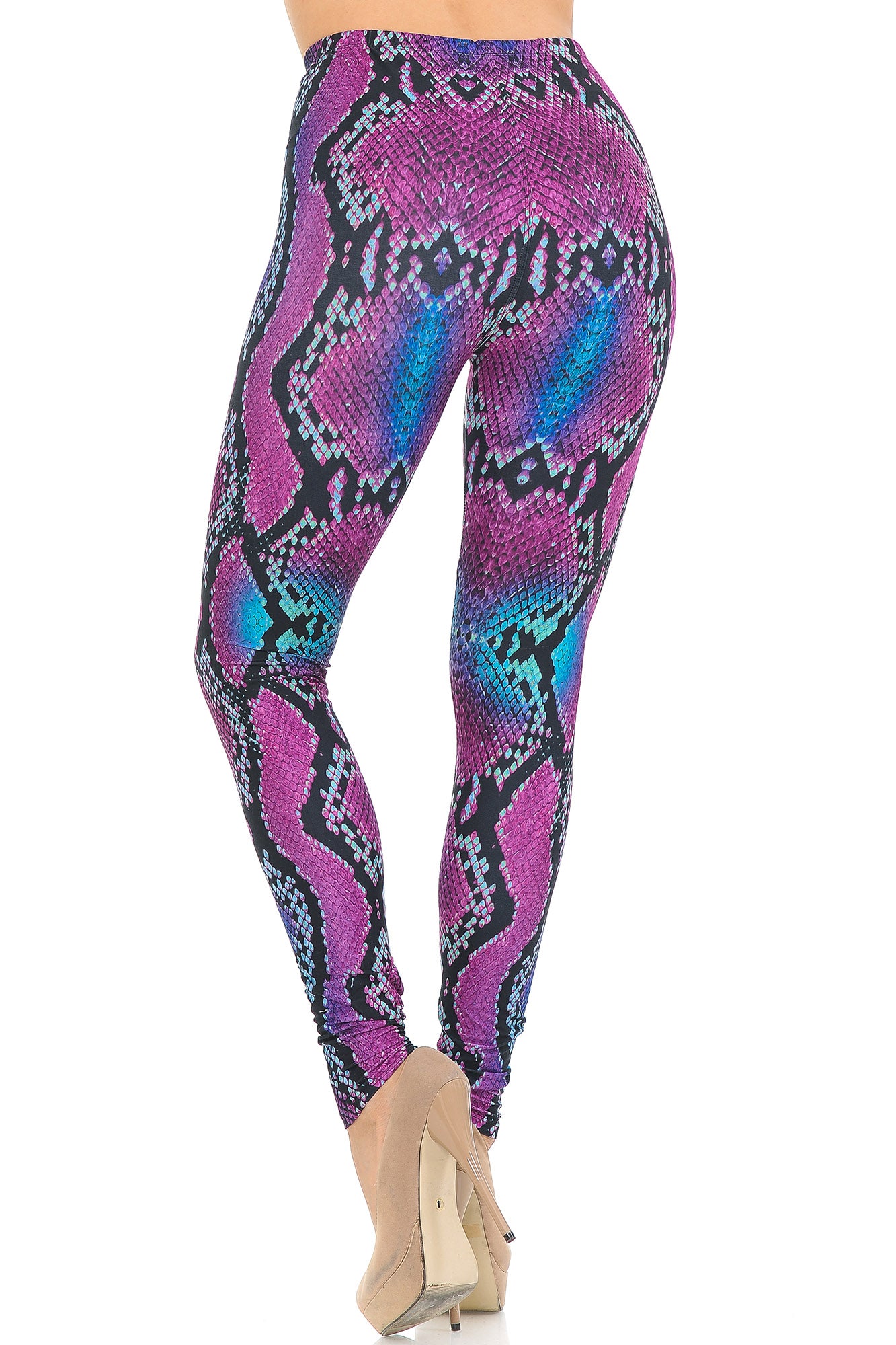 Creamy Soft Pink and Blue Snakeskin Leggings - USA Fashion (One Size Regular,Fuchsia)