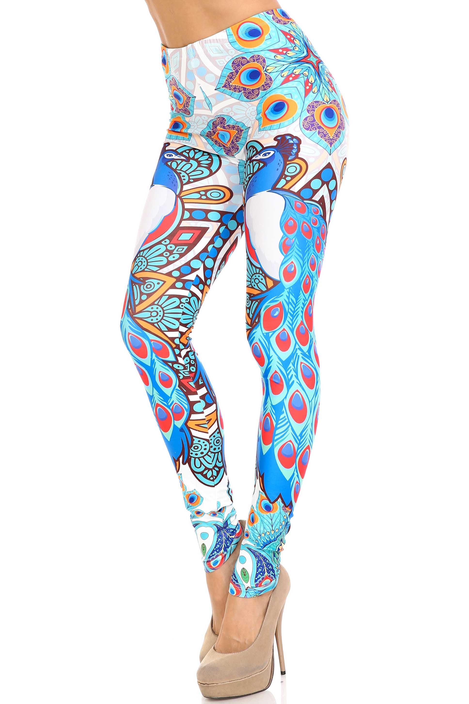Creamy Soft Pristine Peacock Leggings - By USA Fashion (One Size Regular,Blue)