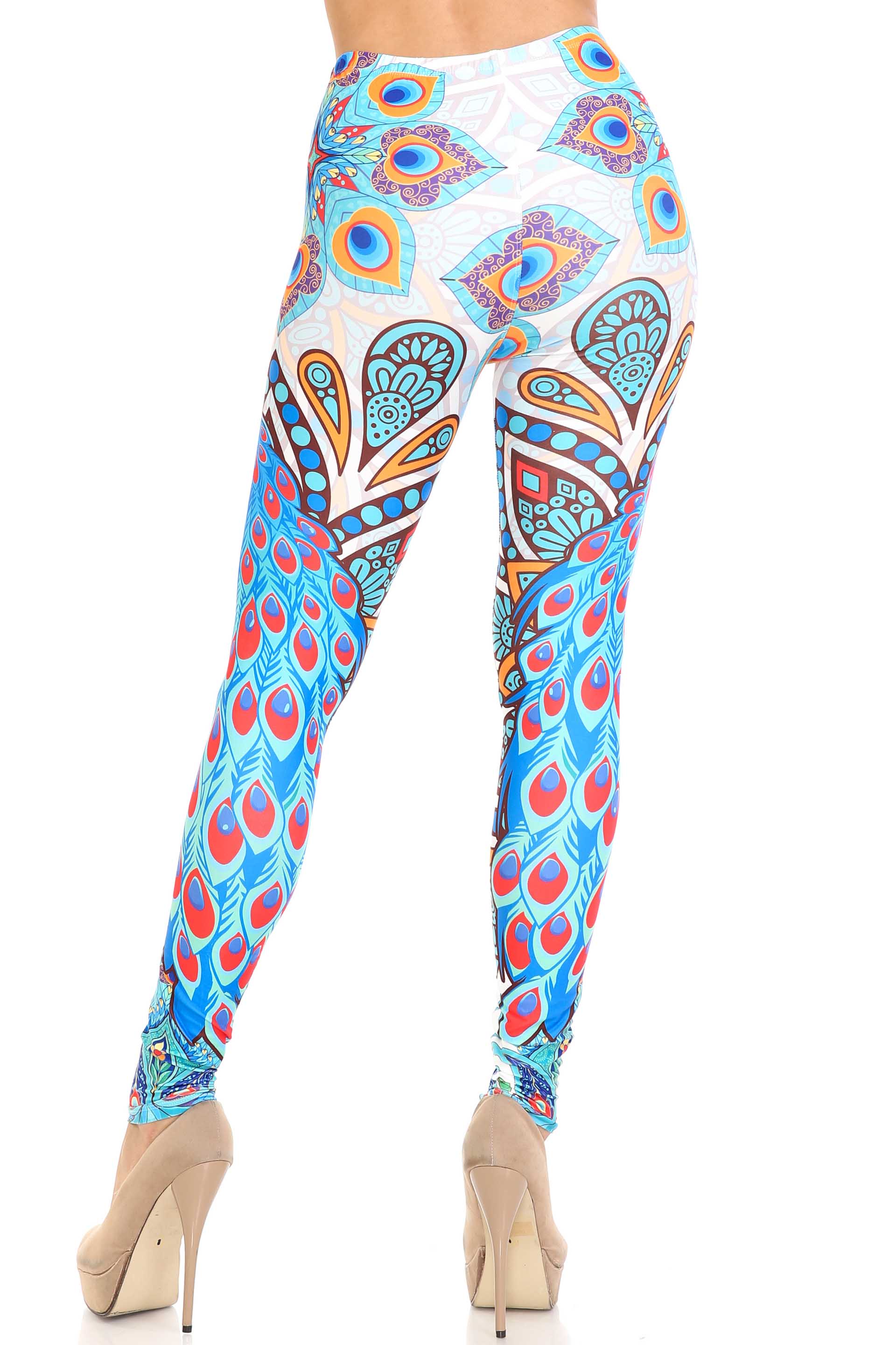Creamy Soft Pristine Peacock Leggings - By USA Fashion (One Size Regular,Blue)