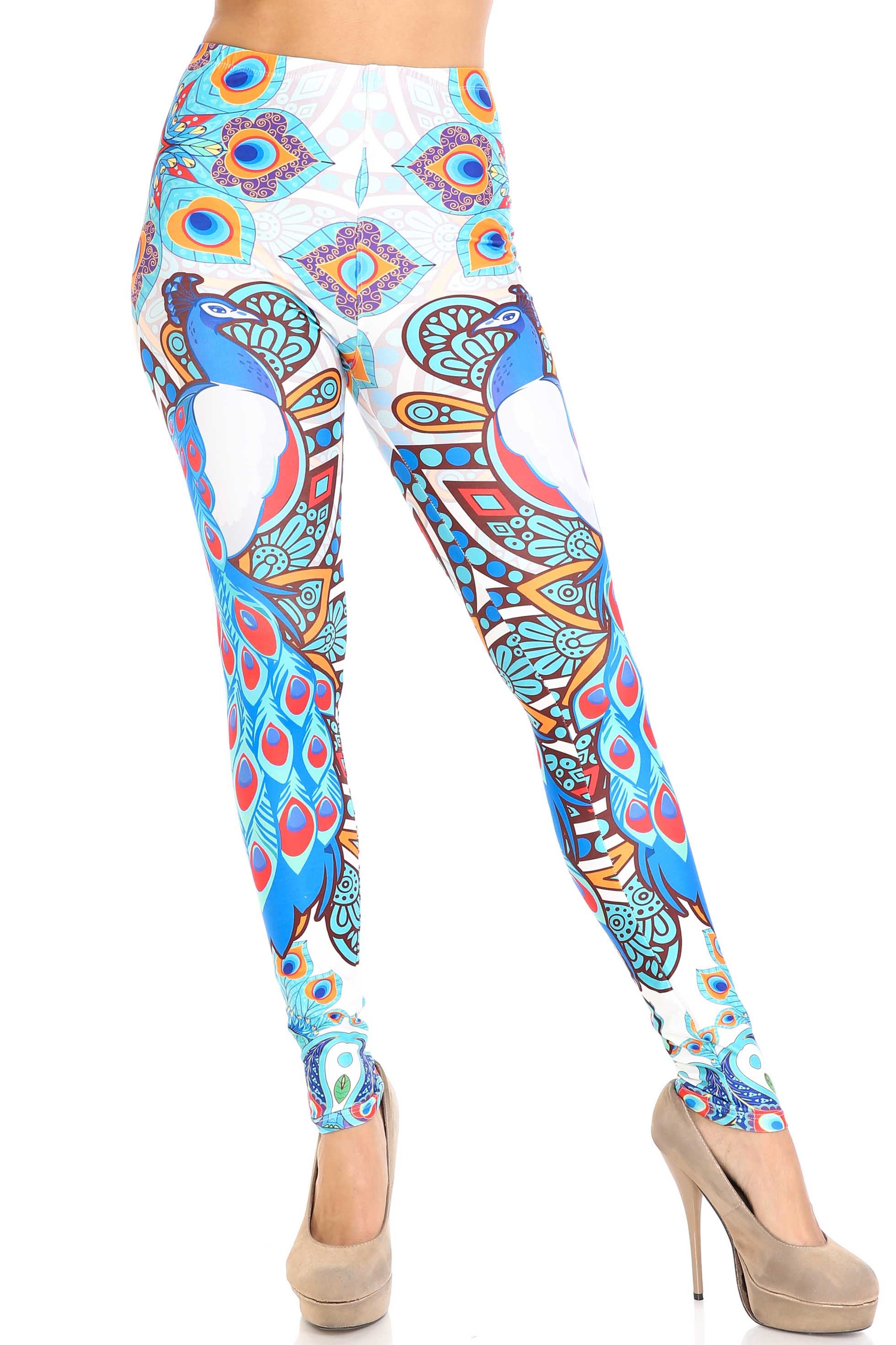 Creamy Soft Pristine Peacock Leggings - By USA Fashion (One Size Regular,Blue)