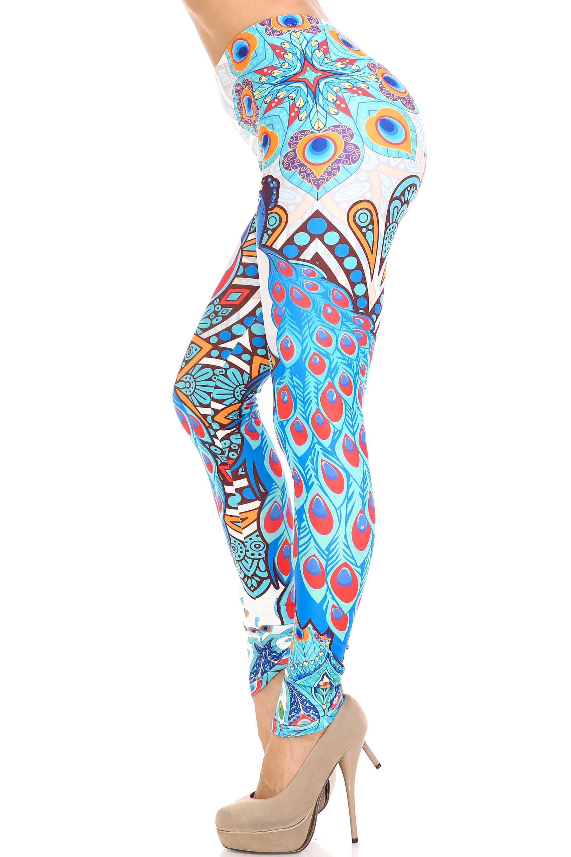 Creamy Soft Pristine Peacock Leggings - By USA Fashion (One Size Regular,Blue)
