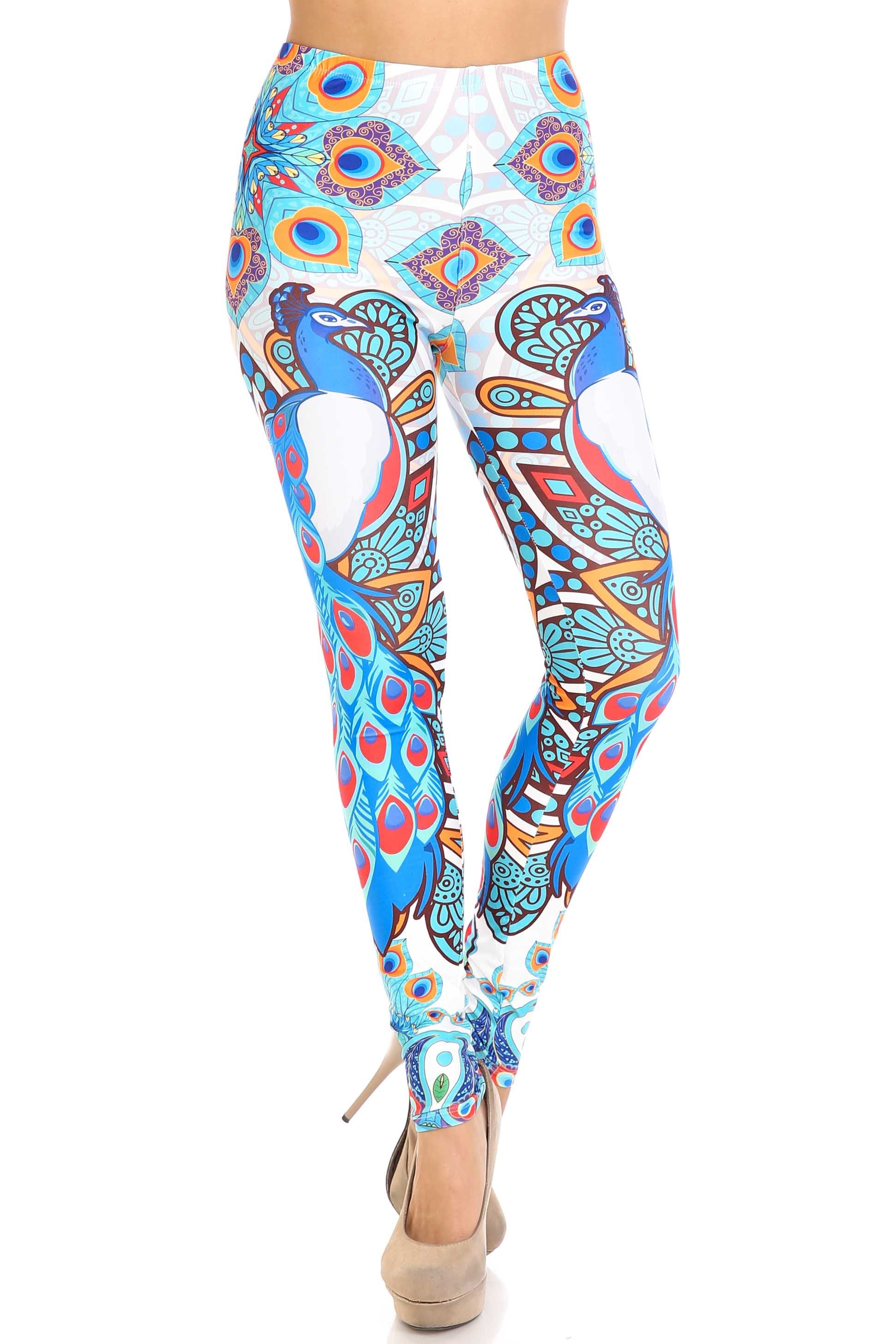 Creamy Soft Pristine Peacock Leggings - By USA Fashion (One Size Regular,Blue)