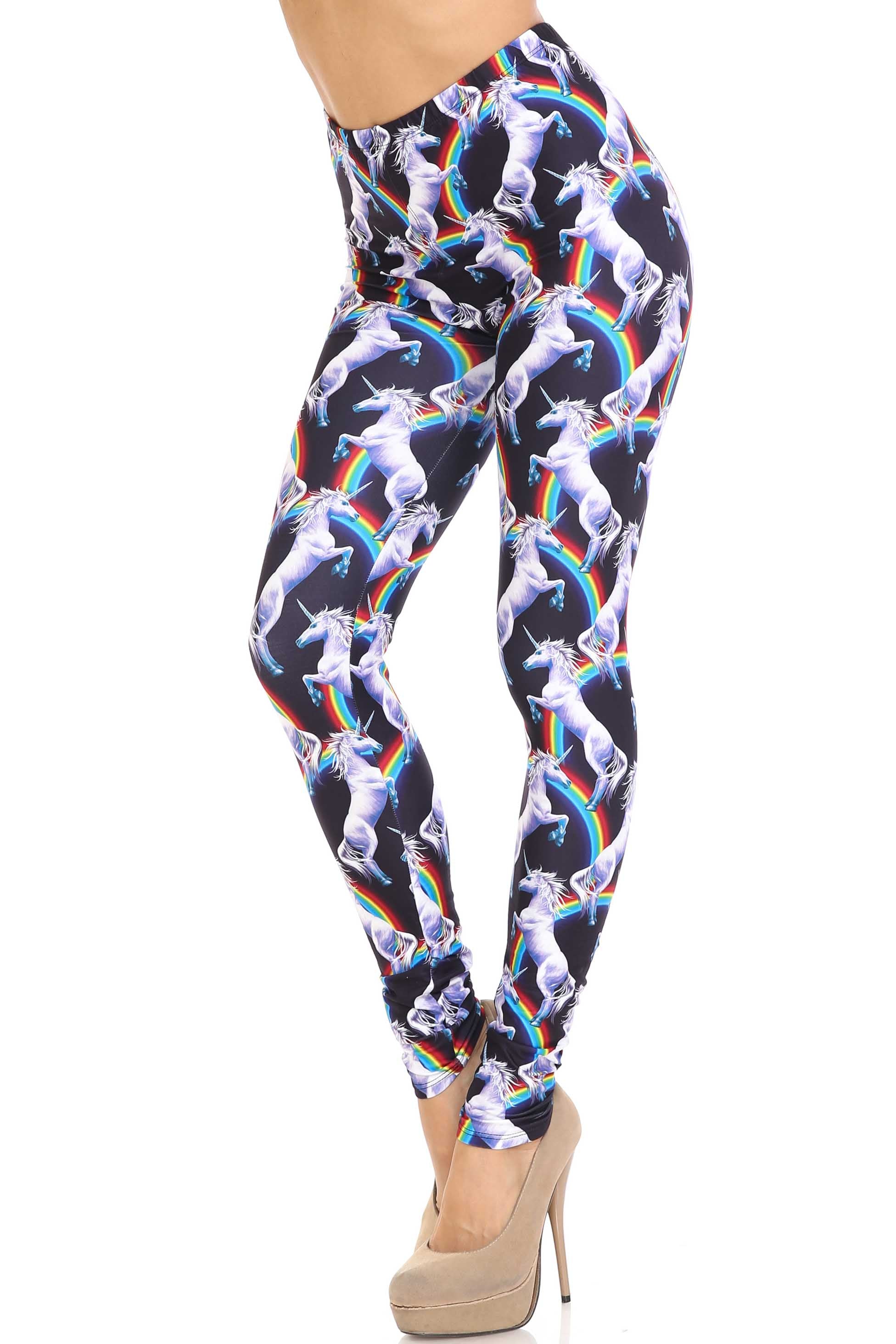 Creamy Soft Rainbow Unicorn Leggings - By USA Fashion (One Size Regular,Multi Color Bold)