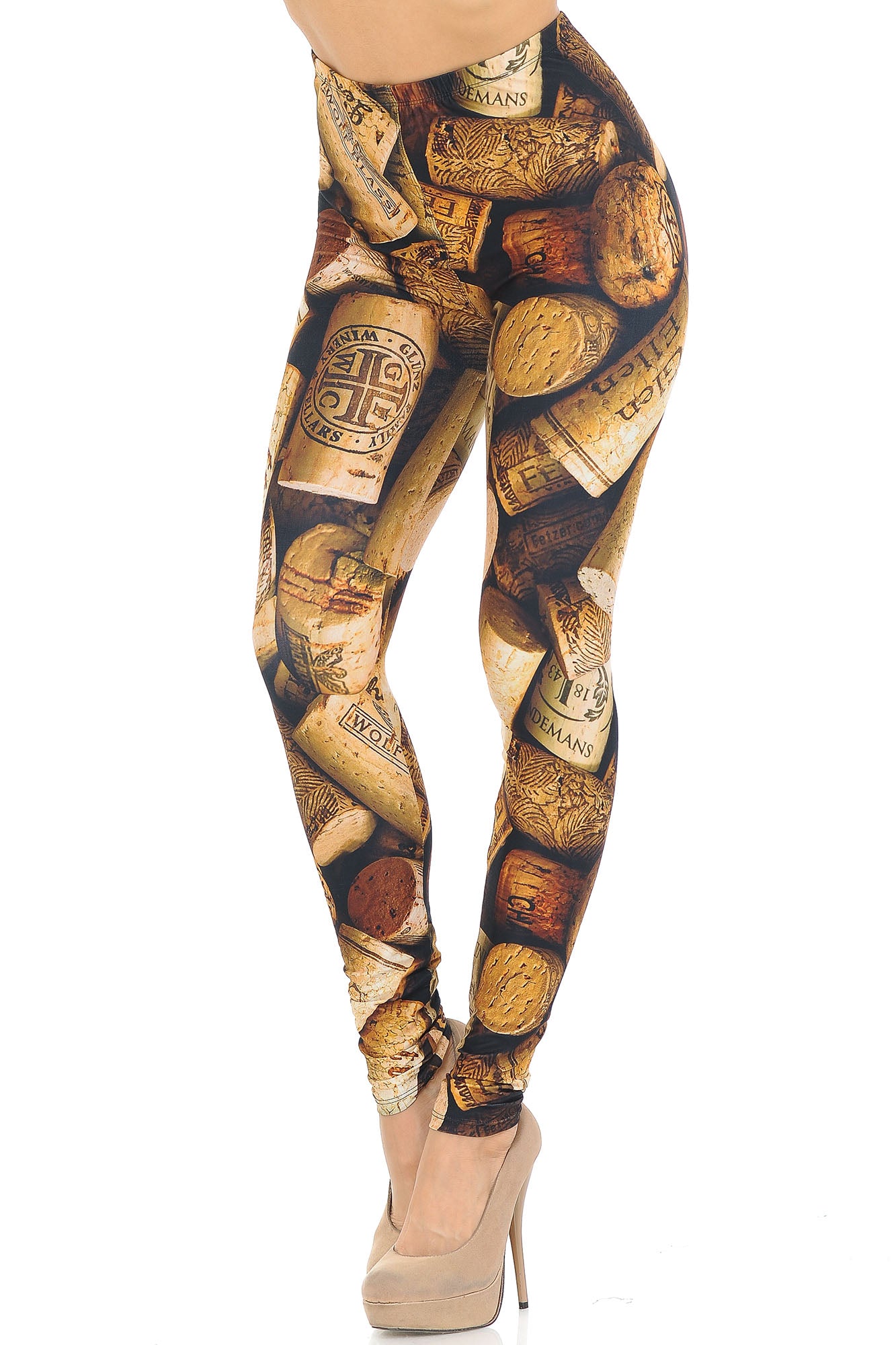 Creamy Soft Wine Cork Leggings - USA Fashion (One Size Regular,Brown)