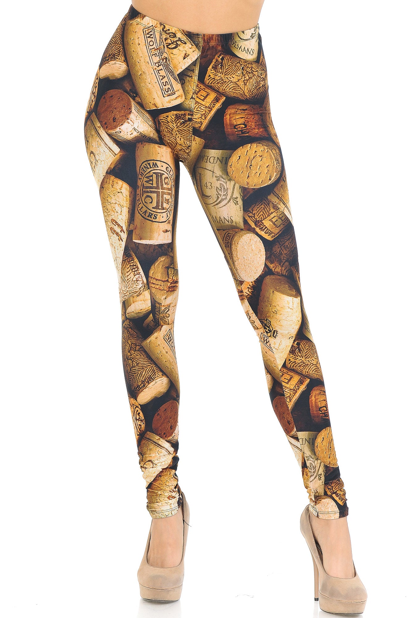 Creamy Soft Wine Cork Leggings - USA Fashion (One Size Regular,Brown)